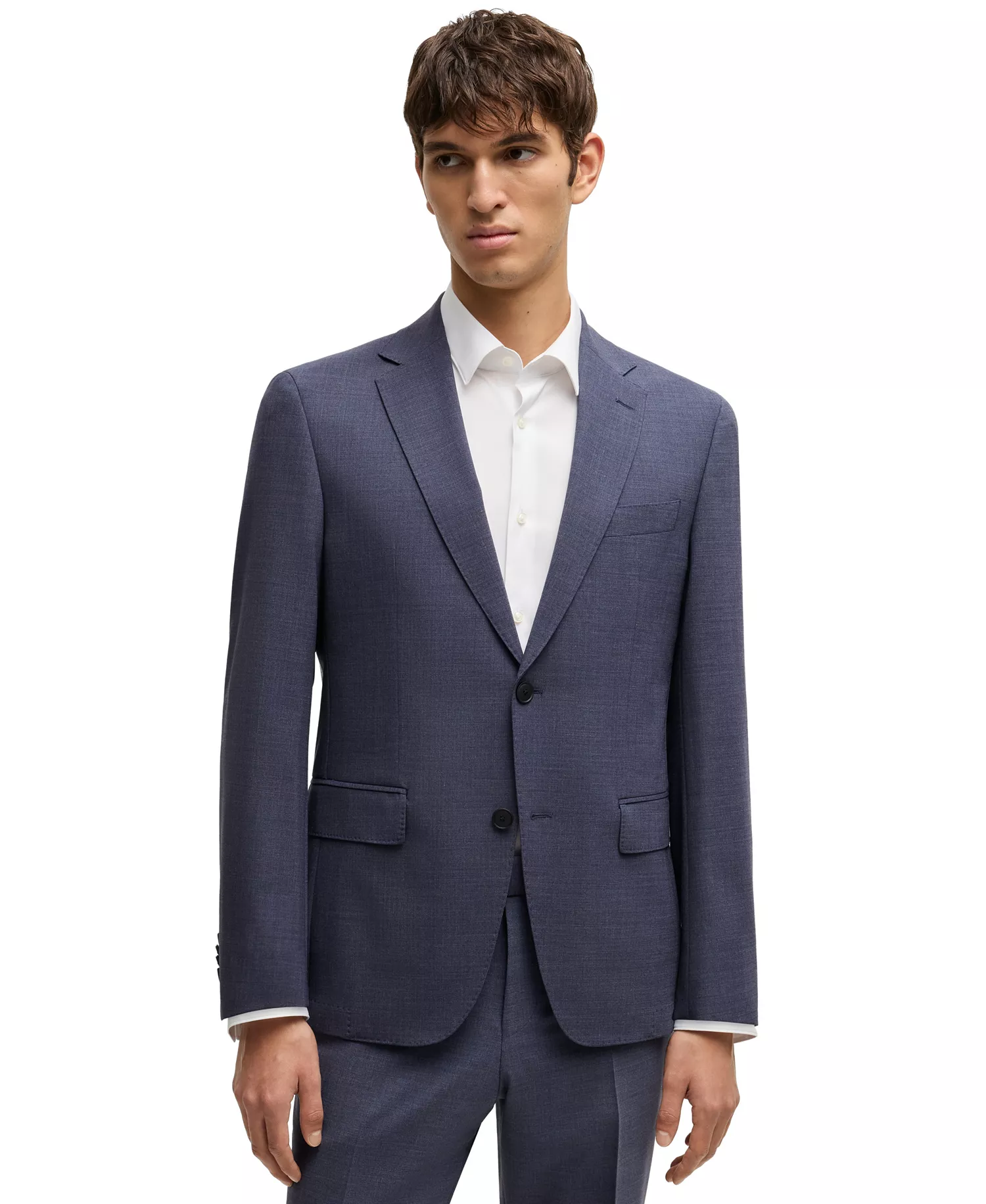 Men's Micro-Patterned Performance-Stretch Slim-Fit Suit - Open Blue - 36R