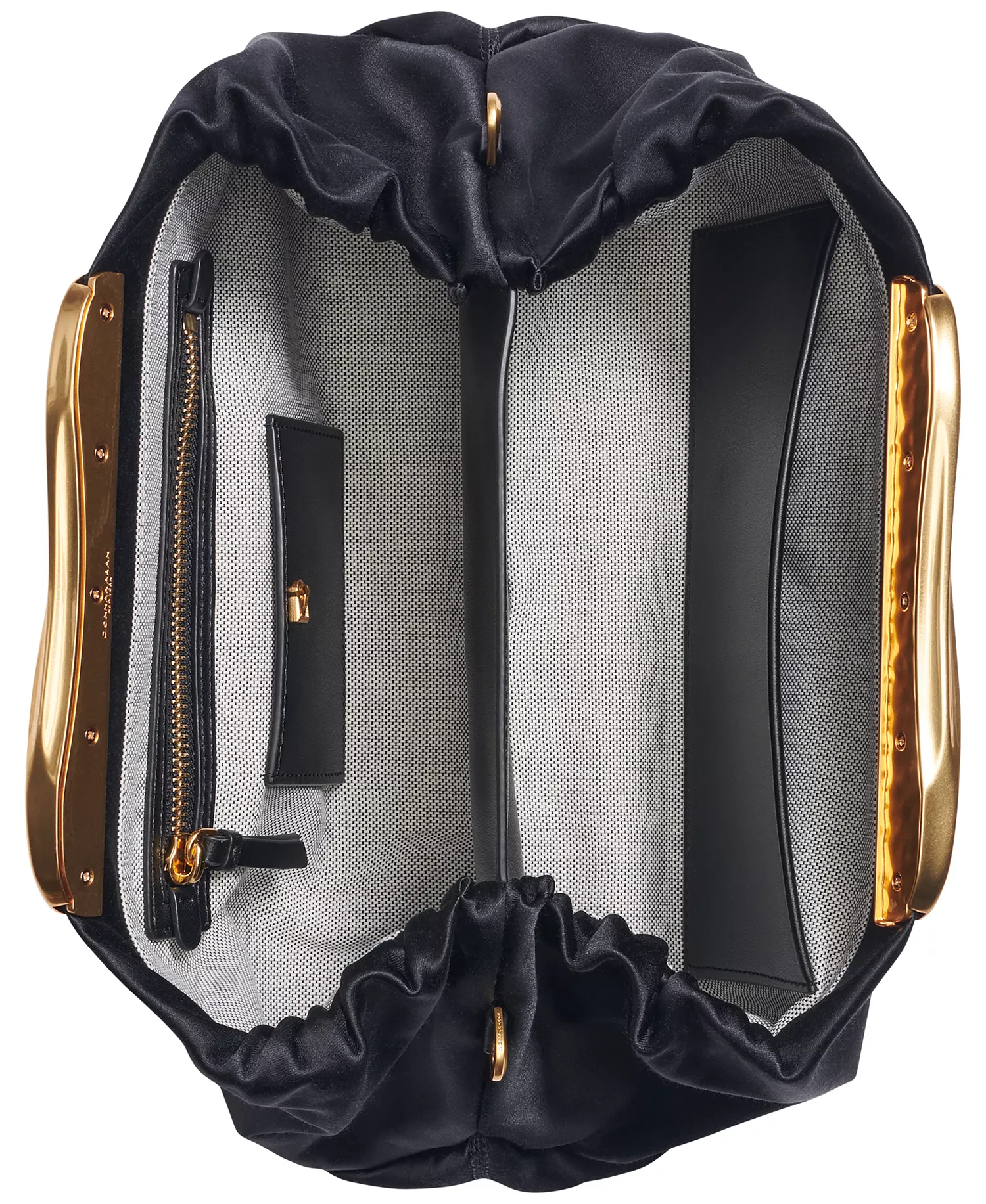 Poplin Satin Medium Clutch Shoulder Bag - Black/Gold - ONE SIZE