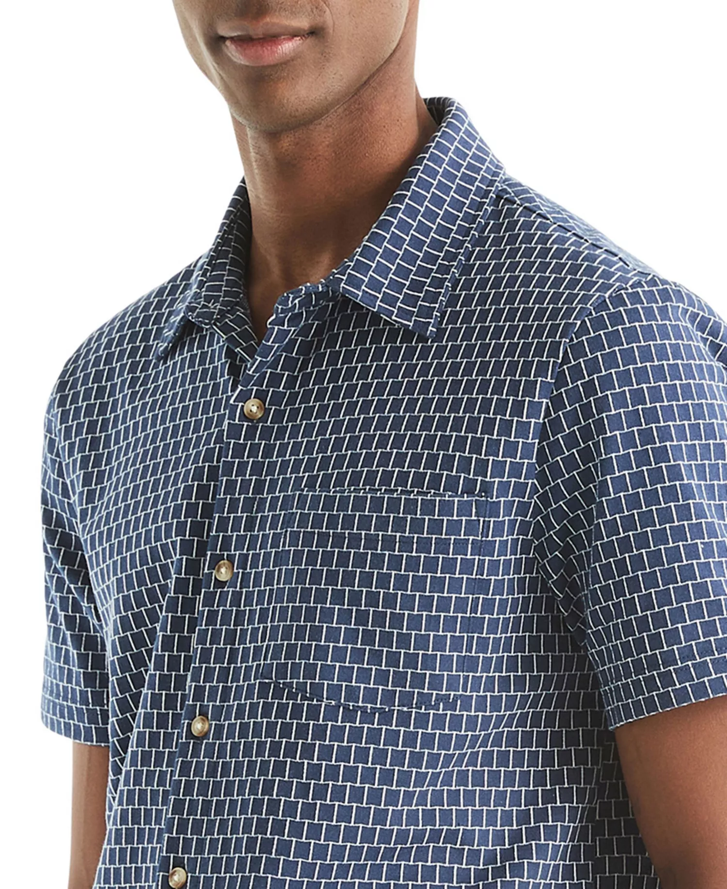 Men's Classic-Fit Brick Pattern Button-Front Short-Sleeve Shirt - Navy Seas - L