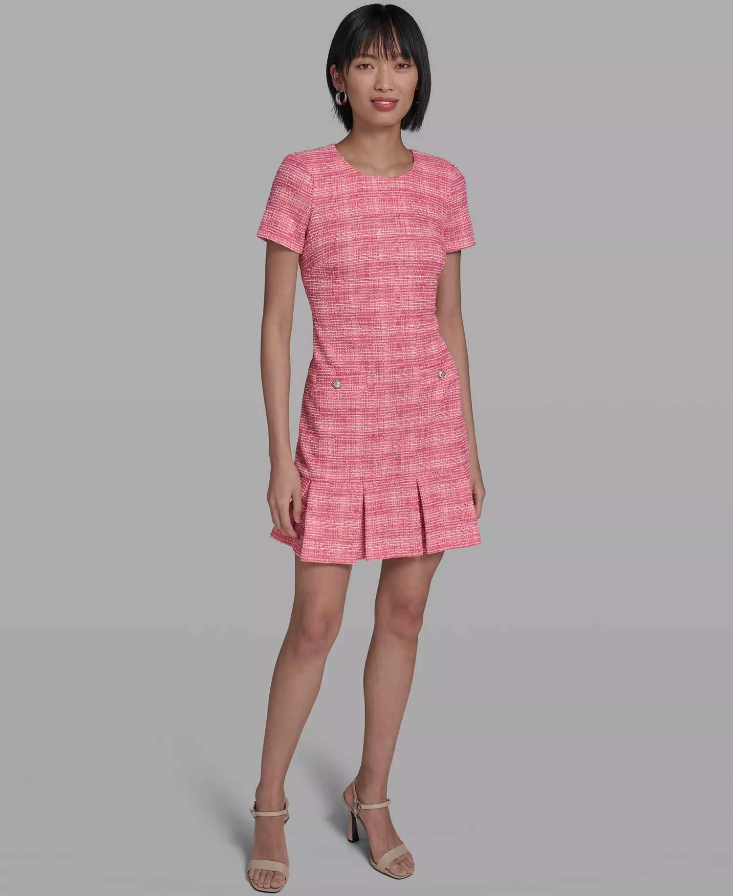 Women's Short-Sleeve Short Dress - Hot Pink/Soft White - 10