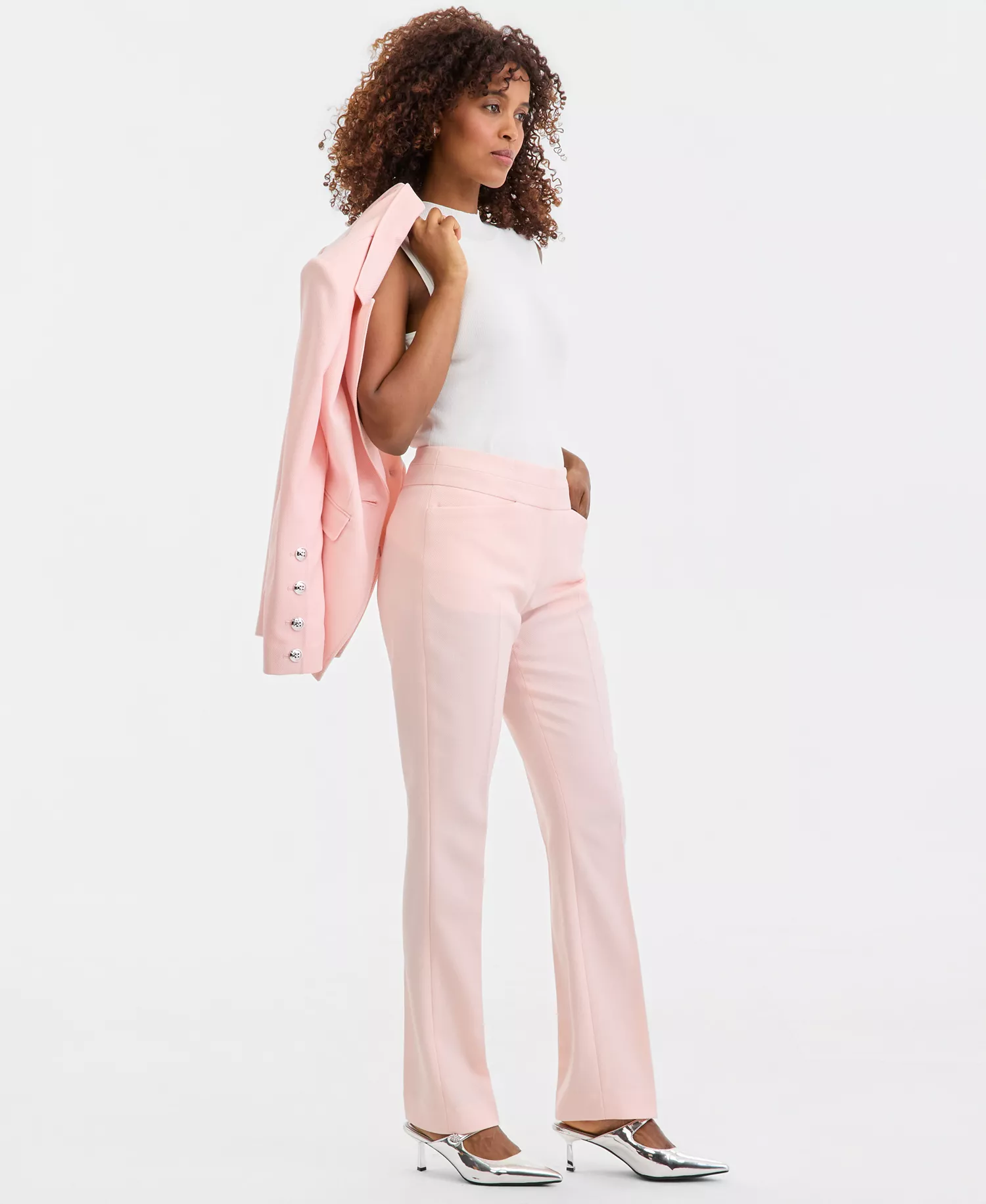 Petite Bell-Bottom Mid Rise Pants - Ice Blue - 10P