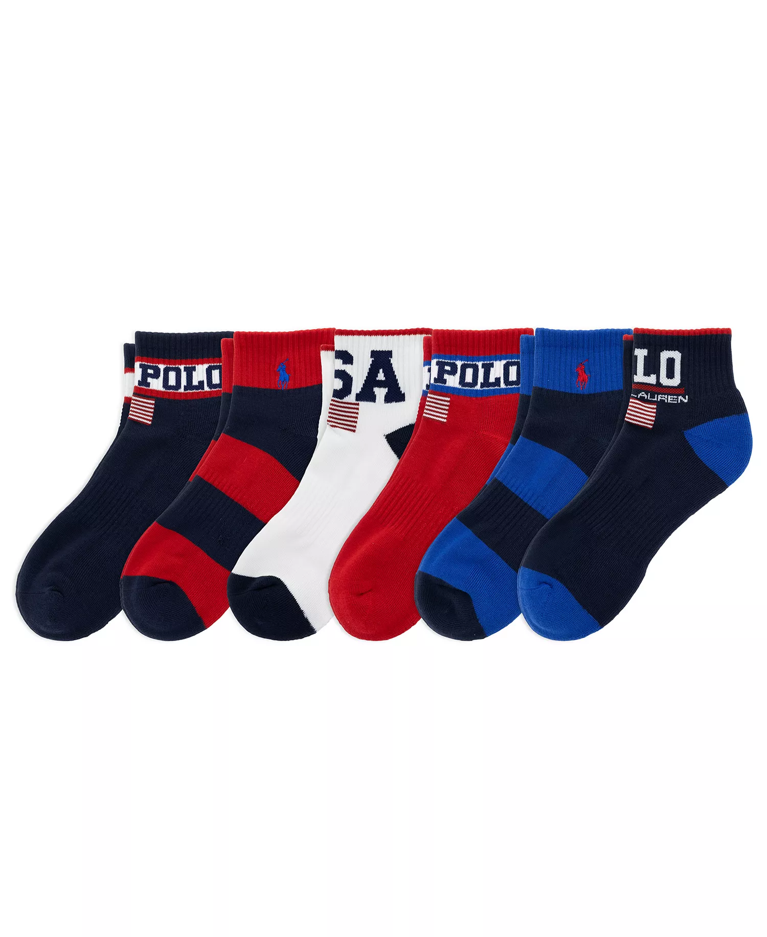 Men's USA Stadium Quarter Socks, 6-Pack - Navy/White/Red - 10-13