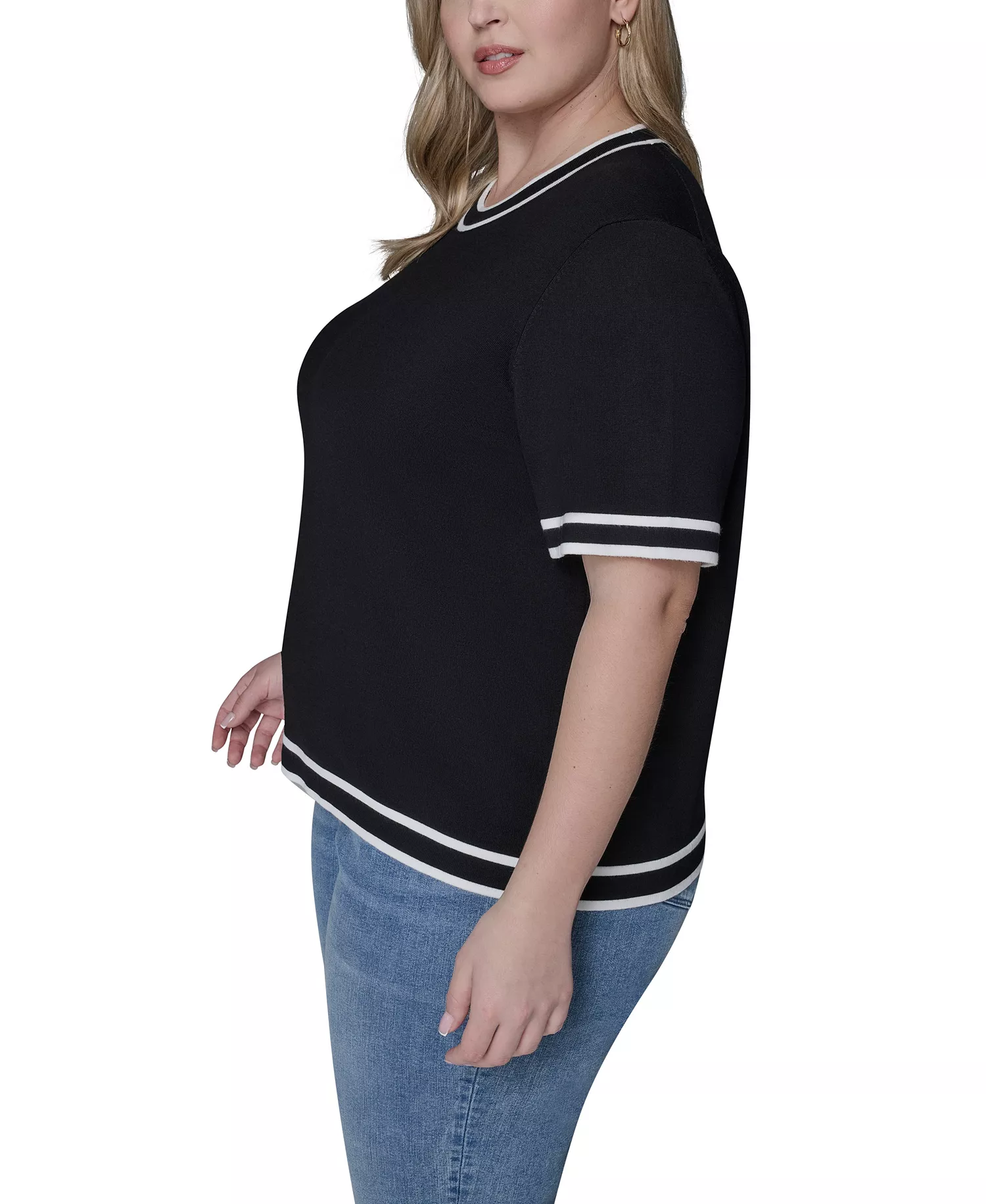 Women's Plus Size Crew Neck Short-Sleeve Sweater - Black - 0X