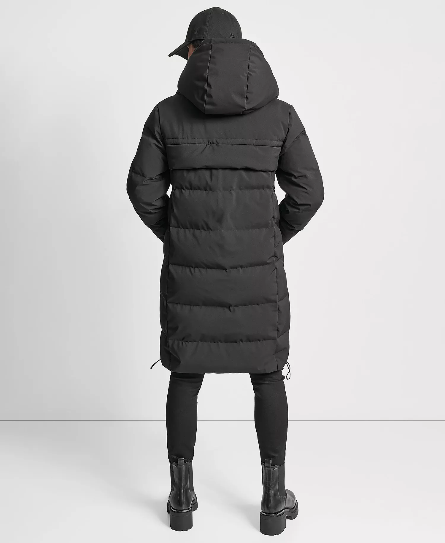 Women's Stand Collar Zipper Puffer Coat - Black - L