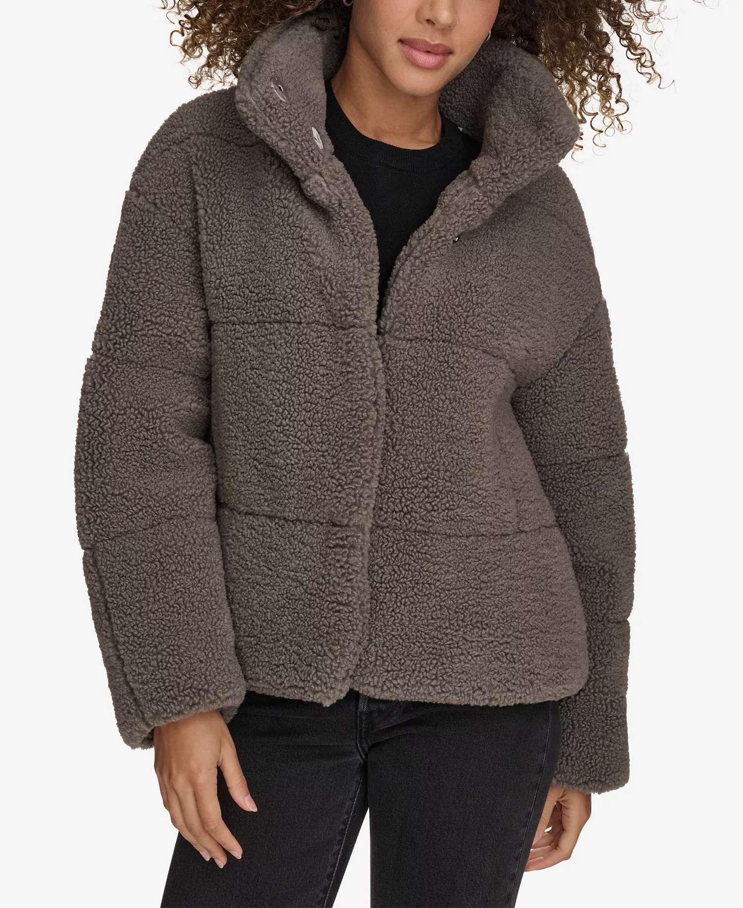 Women's Short Sherpa Teddy Jacket - Carbon Grey - Large