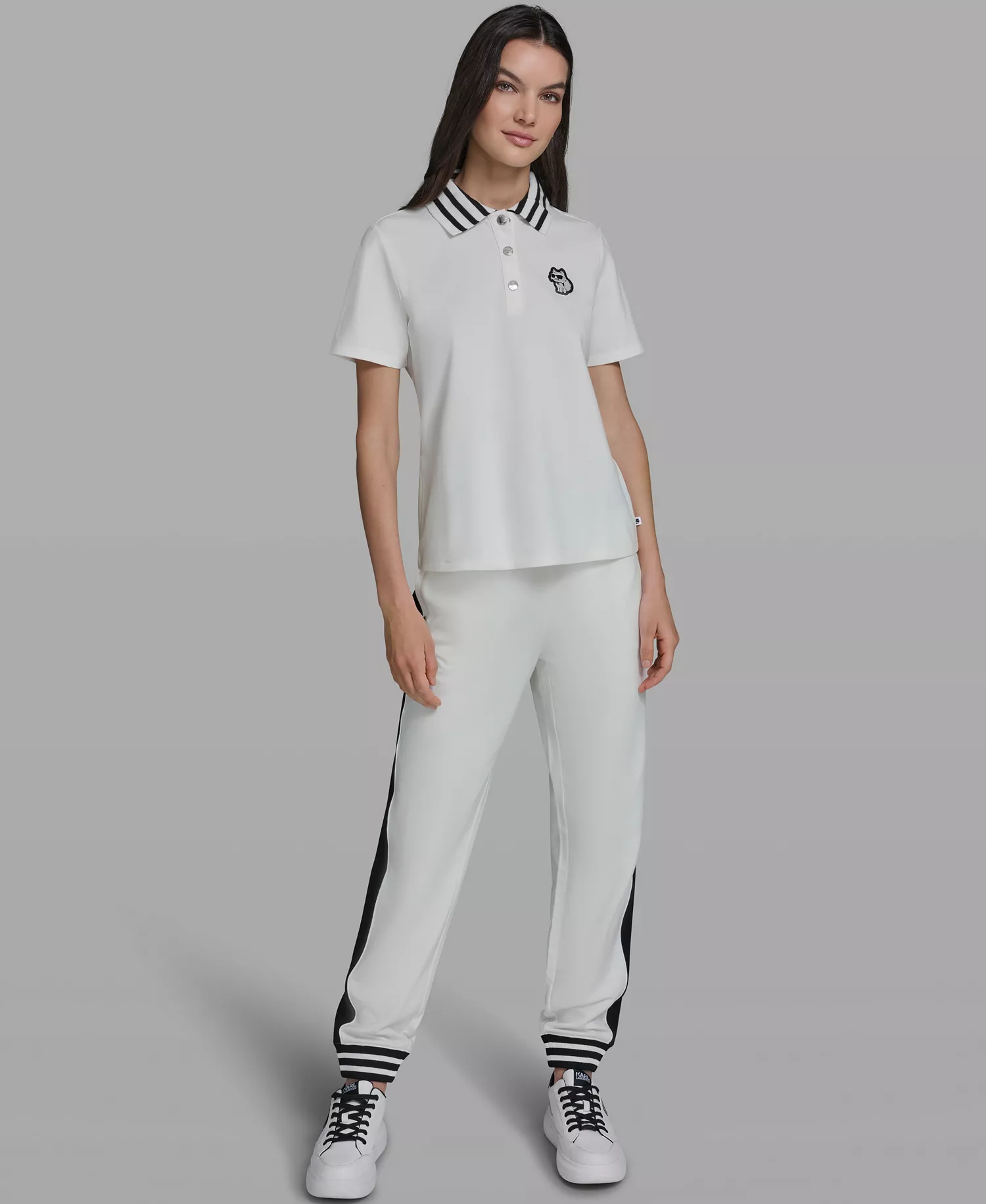 Women's Choupette Knit Collared Polo Top - White - L