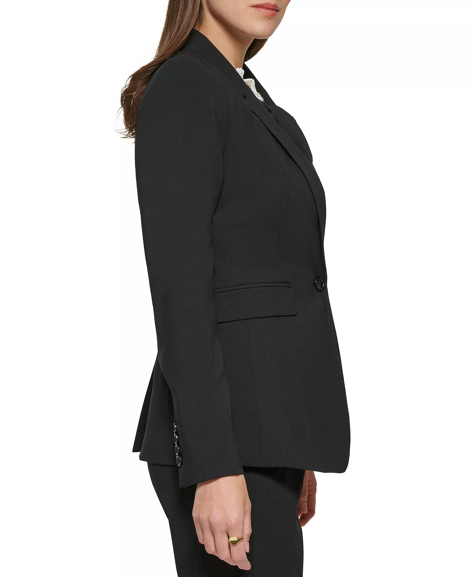 Petites Pick-Stitch Single-Button Blazer, Created for Macy's - Black - 10P