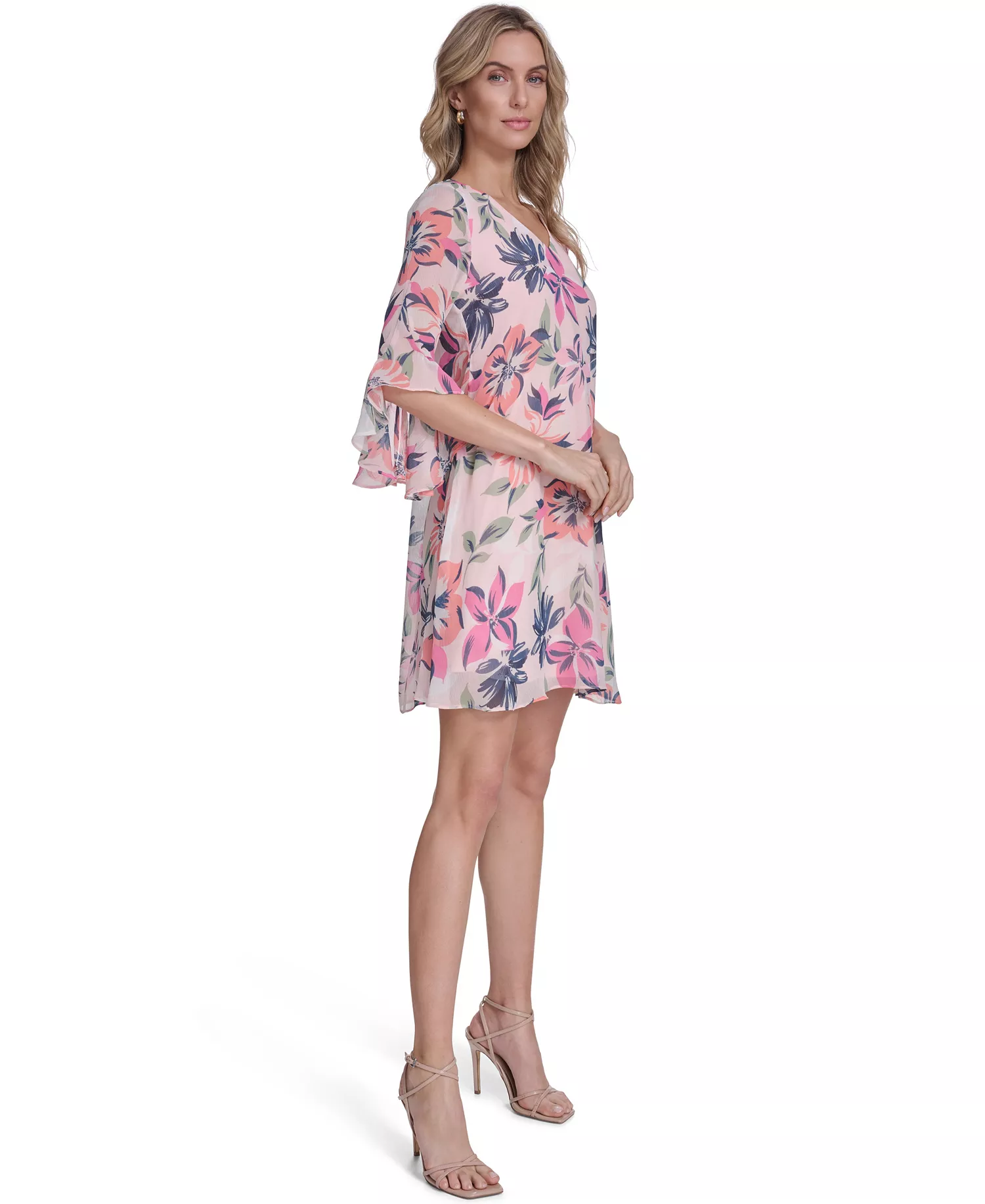Women's Bell-Sleeve Trapeze V-Neck Dress - Blossom Multi - 10