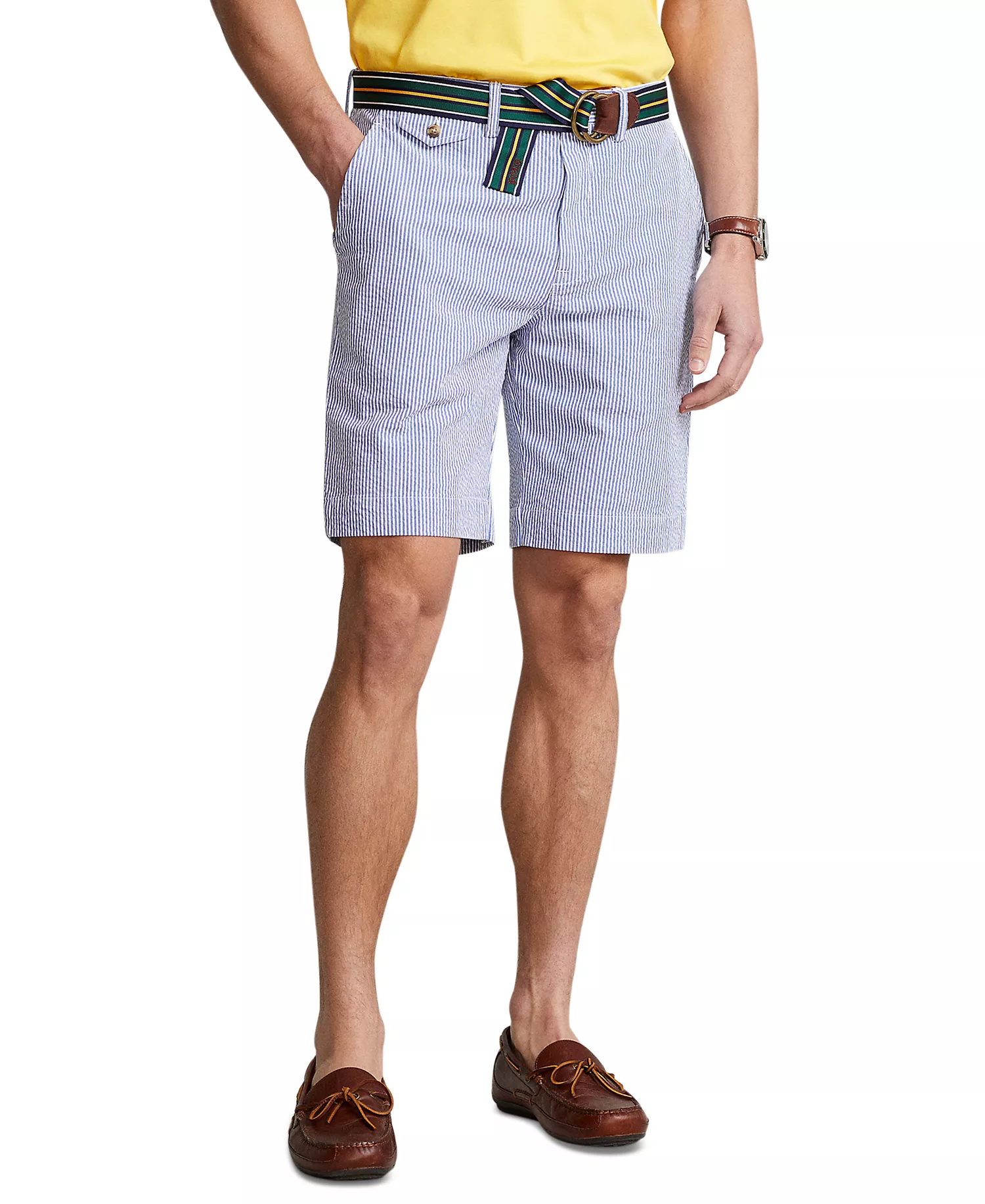 Men's 9-1/4-Inch Stretch Classic-Fit Seersucker Shorts - Blue Seersucker - 28