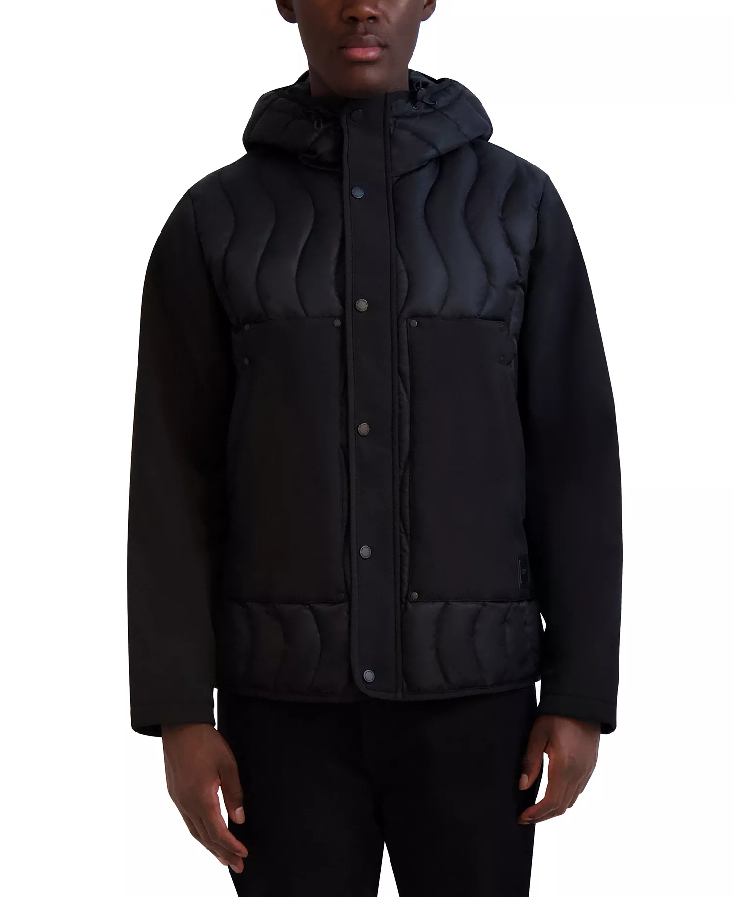 Men's Mixed Media Mid-Weight Puffer Jacket - Black - 2XL