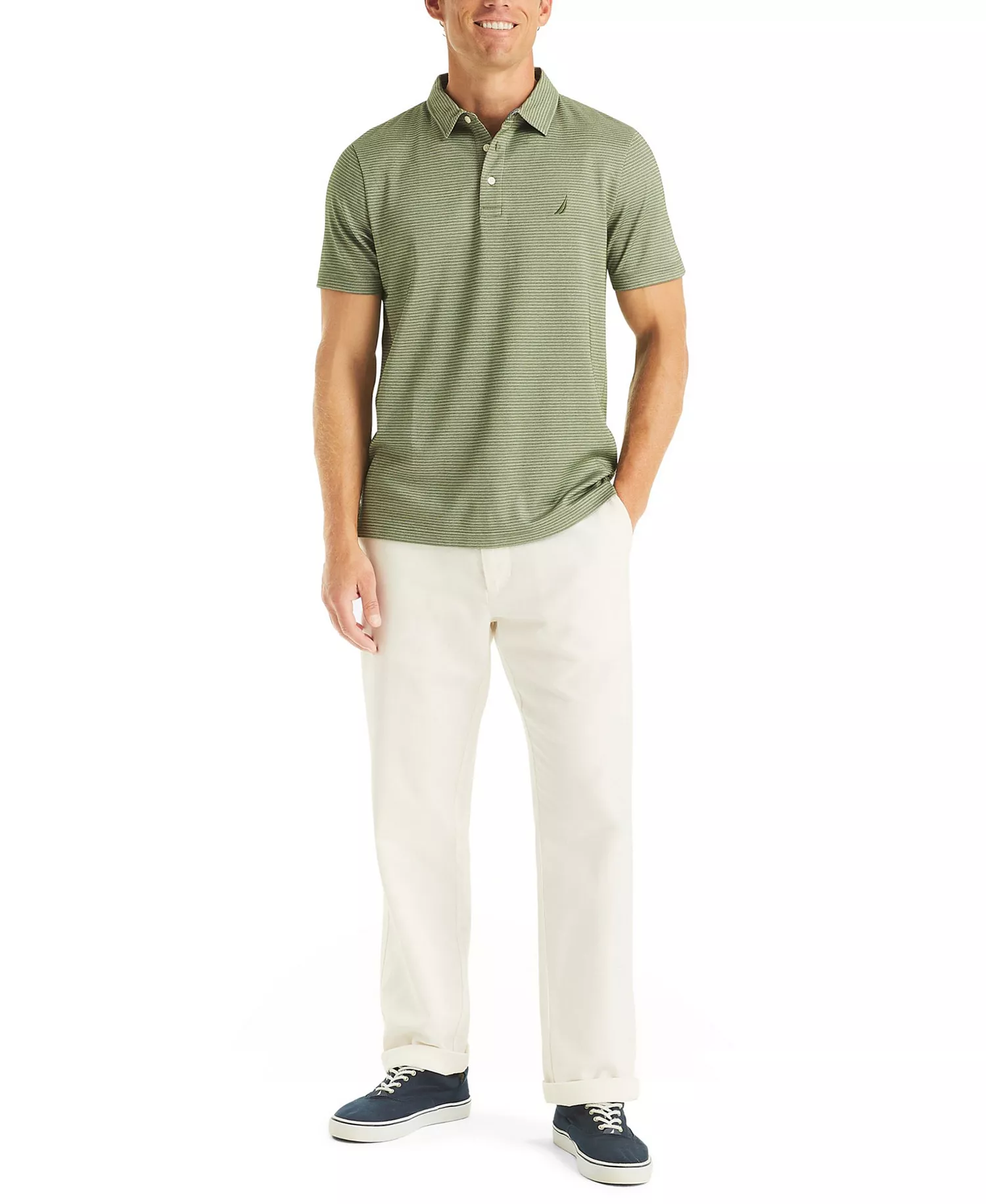 Men's Striped Golf Polo Shirt - Bronze Green - 2XL