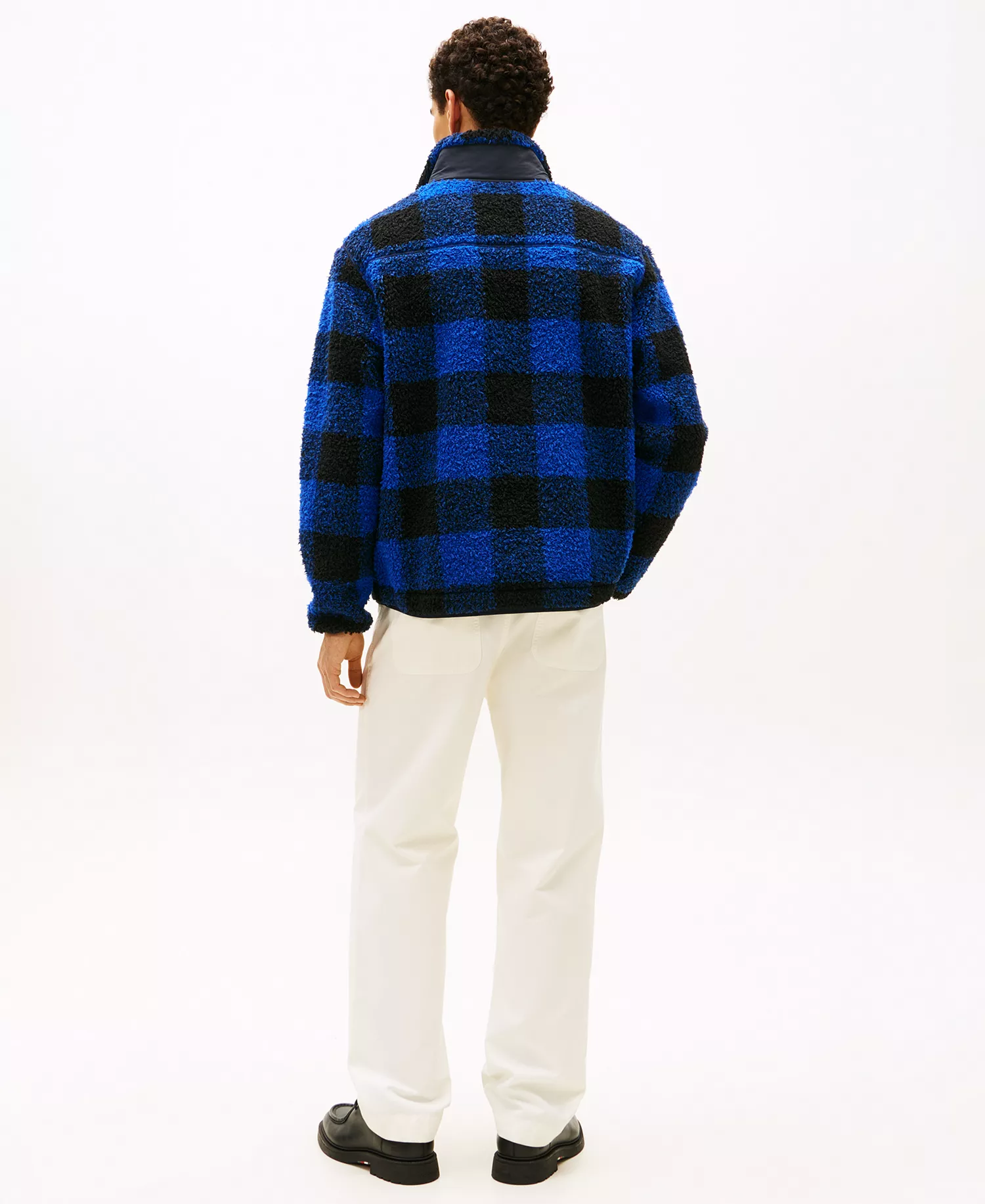 Men's Teddy Fleece Check Pullover Jacket - Wedge Blue / Black - L