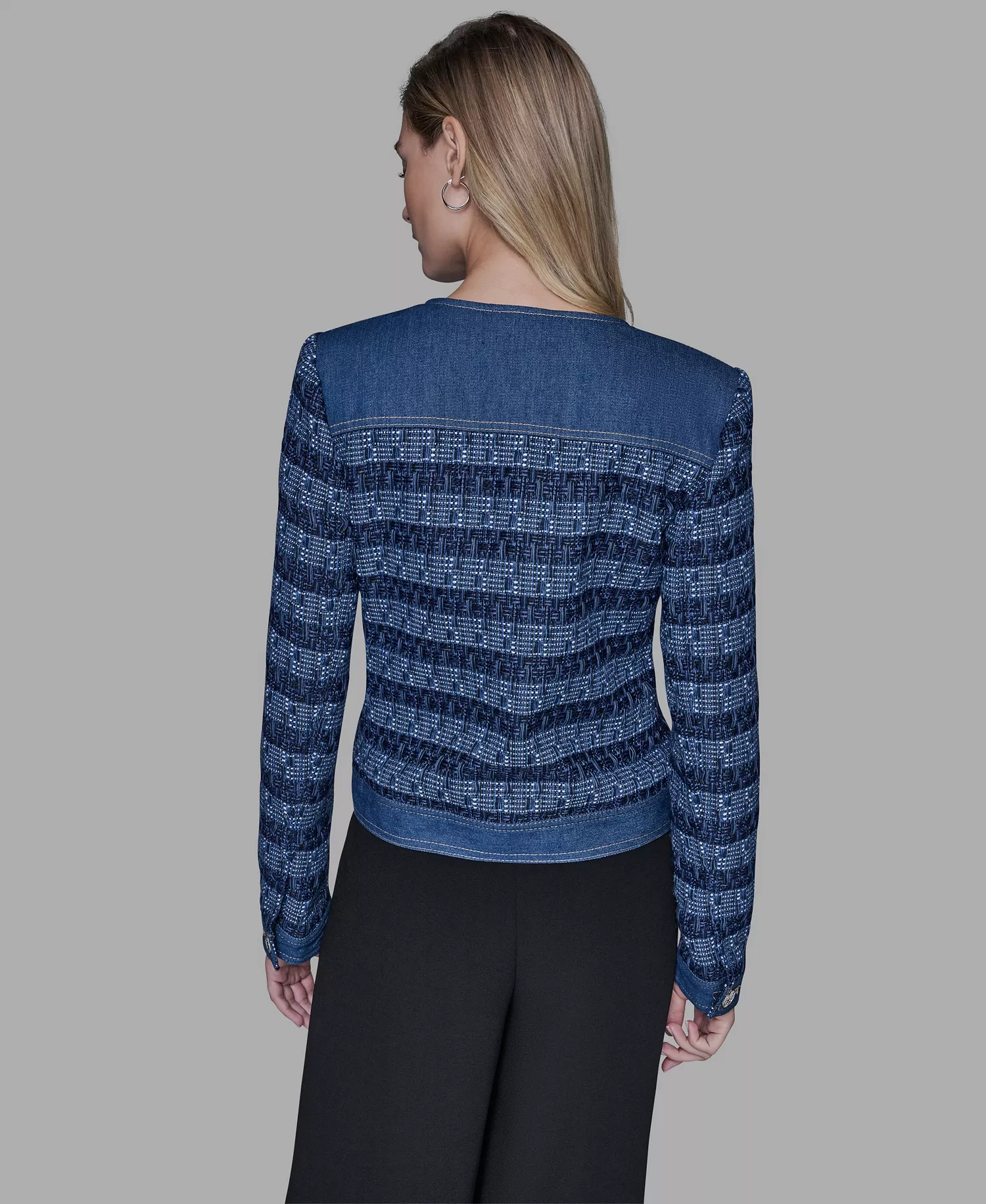 Women's Denim Tweed Crewneck Jacket - Blu Aura/french Blue Multi - P/L