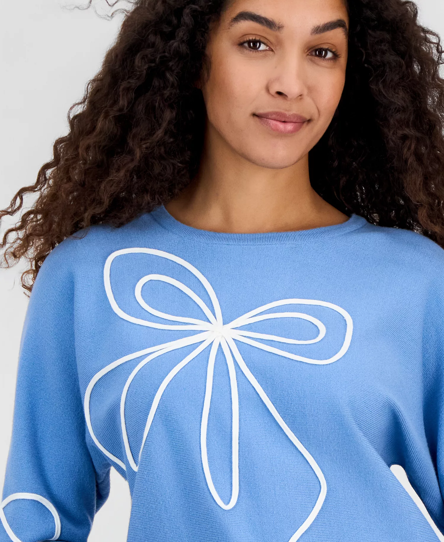 Women's Soutache Bow Crewneck Sweater - Light Blue - L