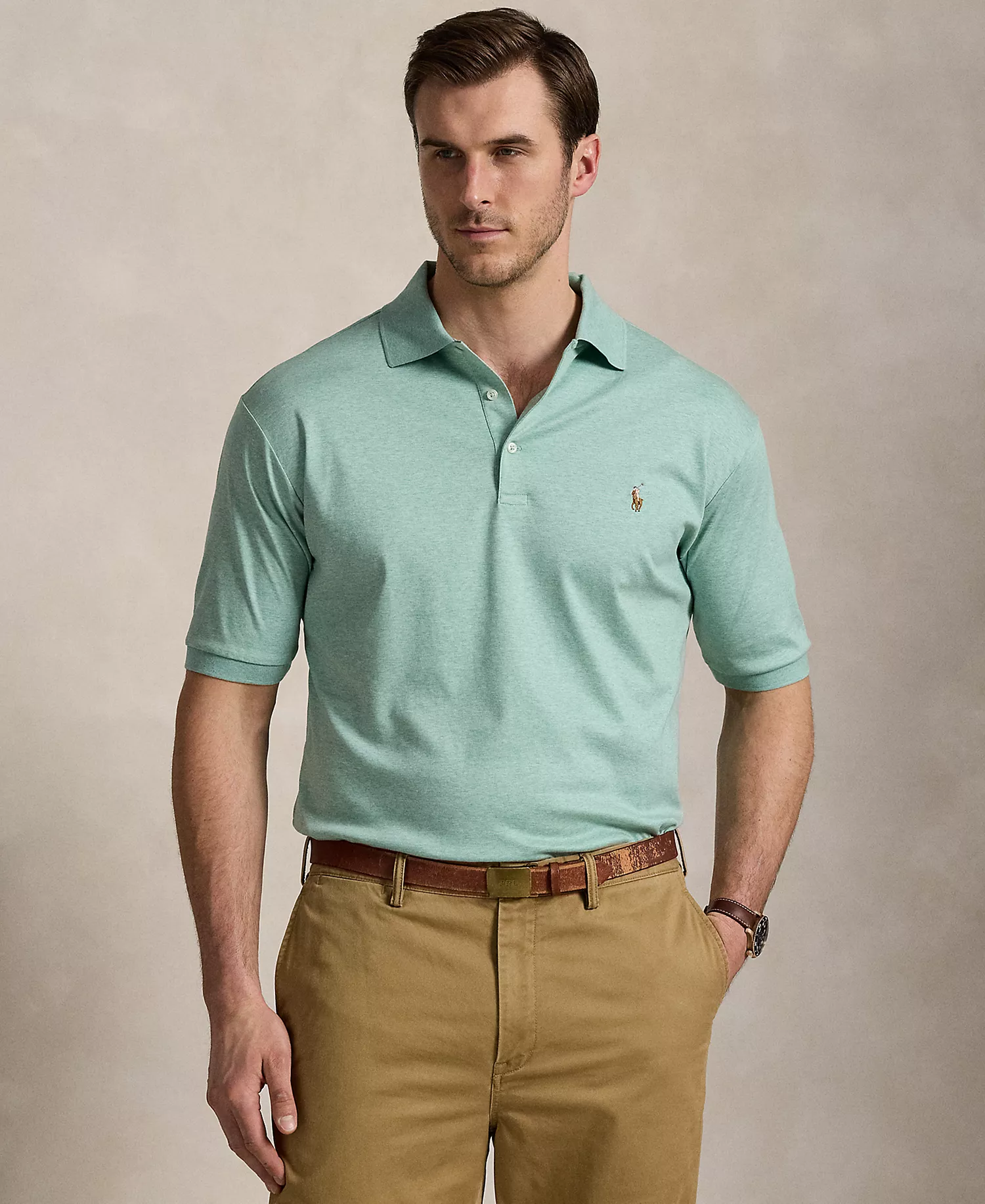 Men's Big & Tall Classic Fit Soft Cotton Polo - Celadon Heather - 2LT