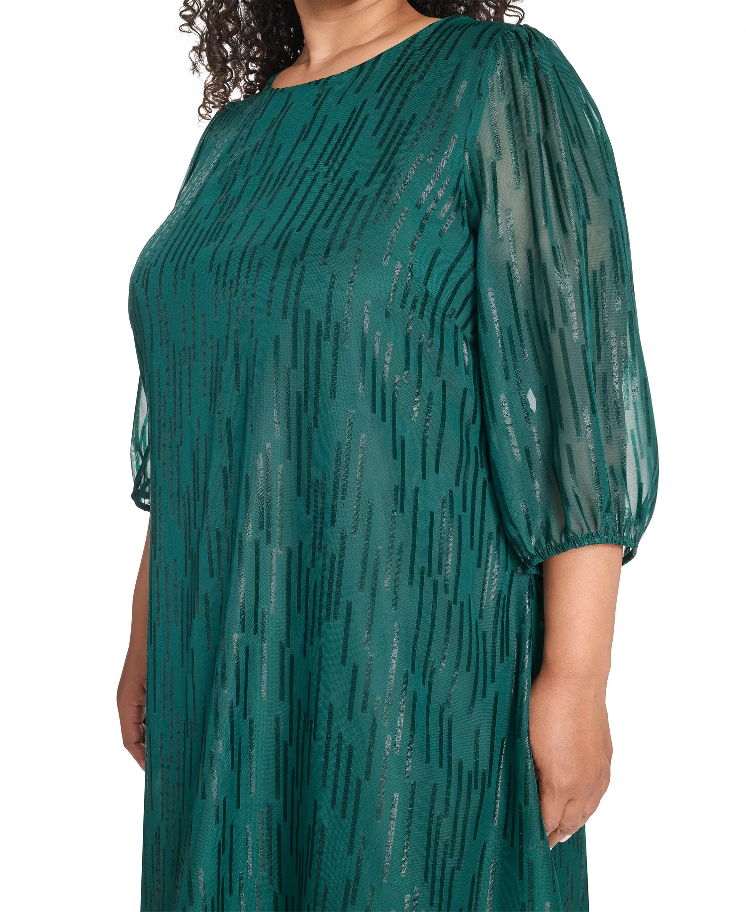 Plus Size 3/4-Sleeve Shift Dress - Evergreen - 16W