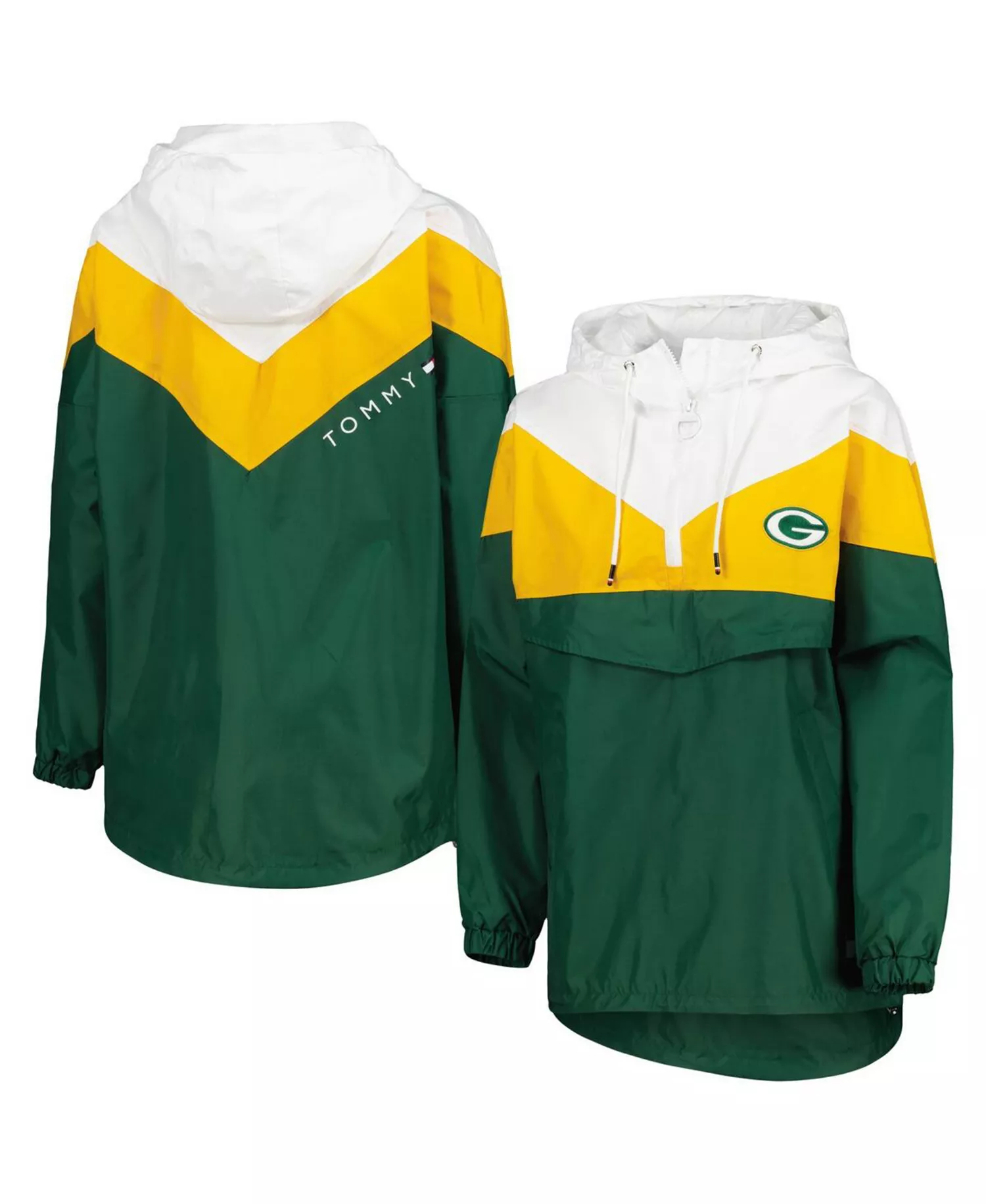 Women's White, Gold Green Bay Packers Staci Half-Zip Hoodie Windbreaker Jacket - White, Gold - M