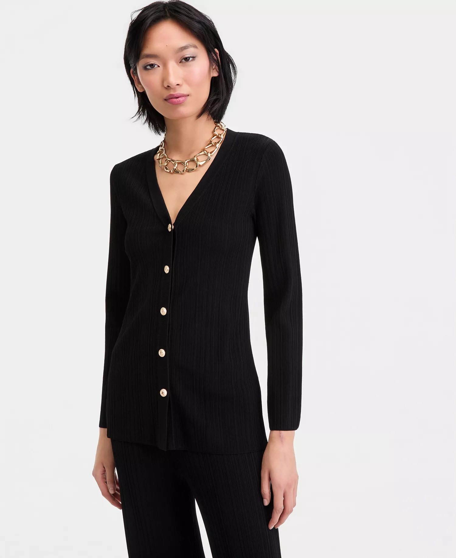 Women's Rib-Knit Long Cardigan, Macy's Exclusive - Deep Black - L