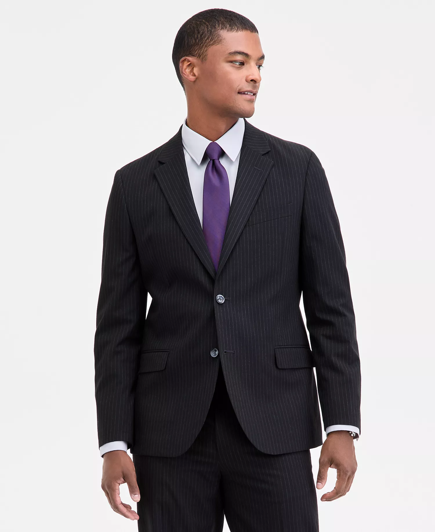 Men's Modern-Fit Stretch Fall Suit - Black Stripe - 36R