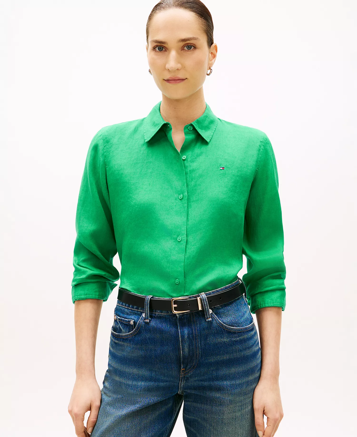 Women's Linen Button-Up Shirt - Courtside Green - 34