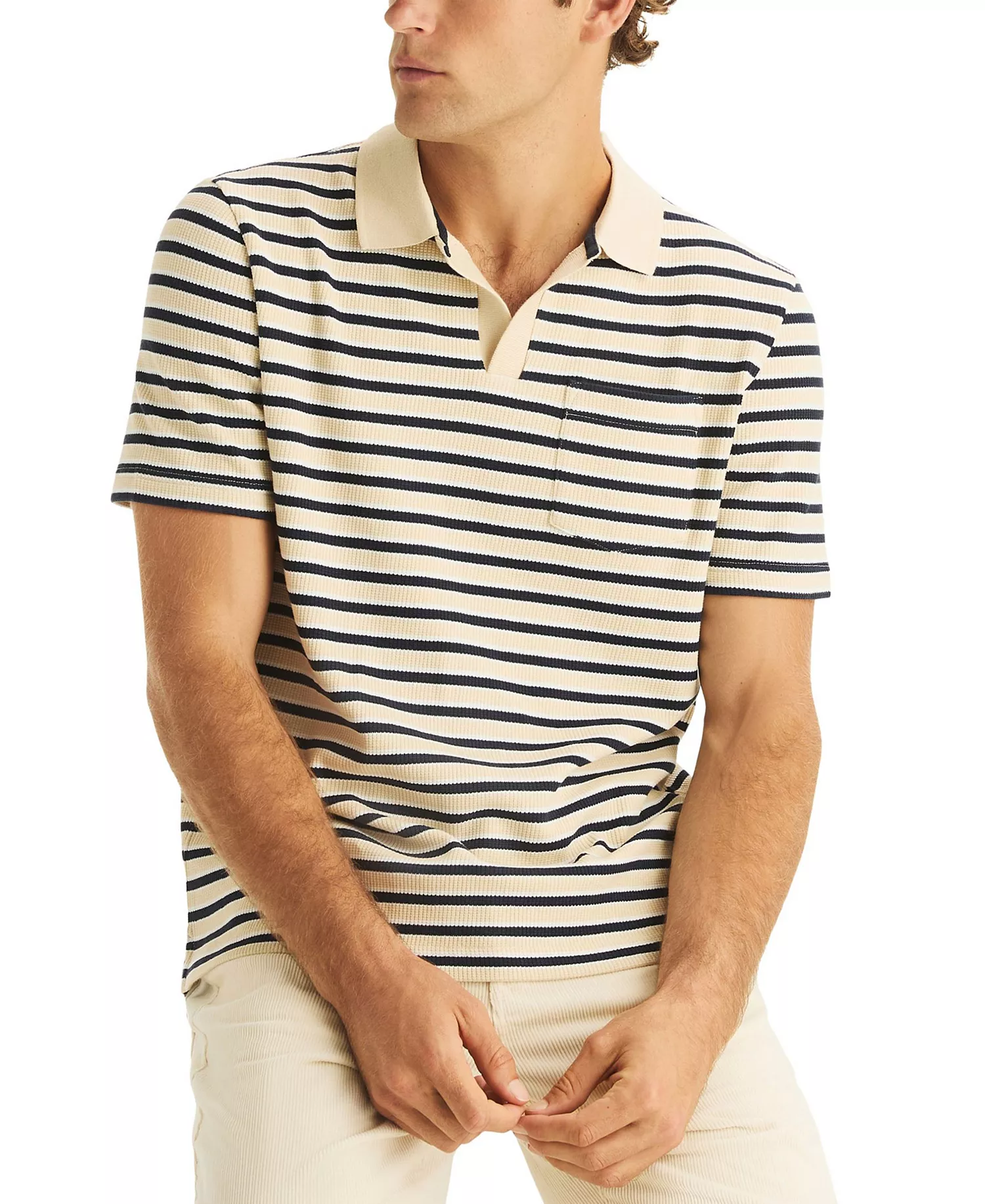 Men's Striped Short-Sleeve Polo Shirt - Culebra Cream - 2XL