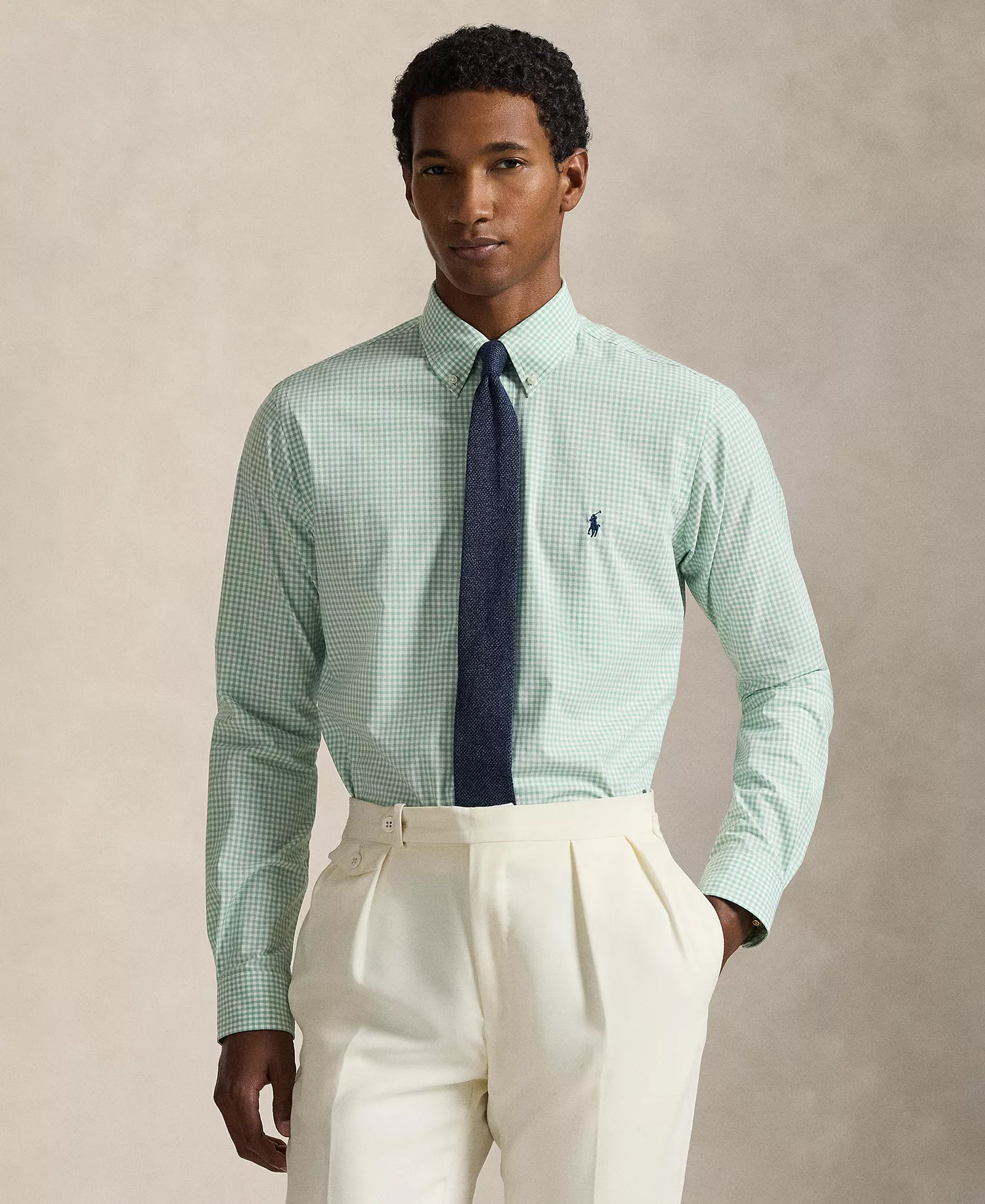 Men's Slim-Fit Gingham Stretch Shirt - Essex Green White - 2XL