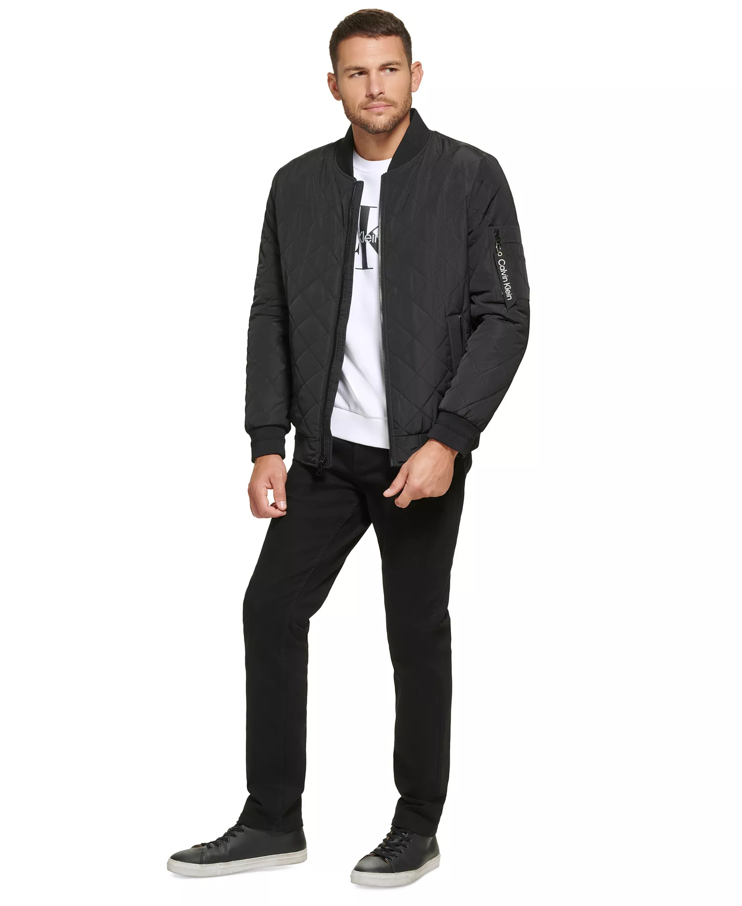 Men's Quilted Baseball Jacket with Rib-Knit Trim - Black - 2XL