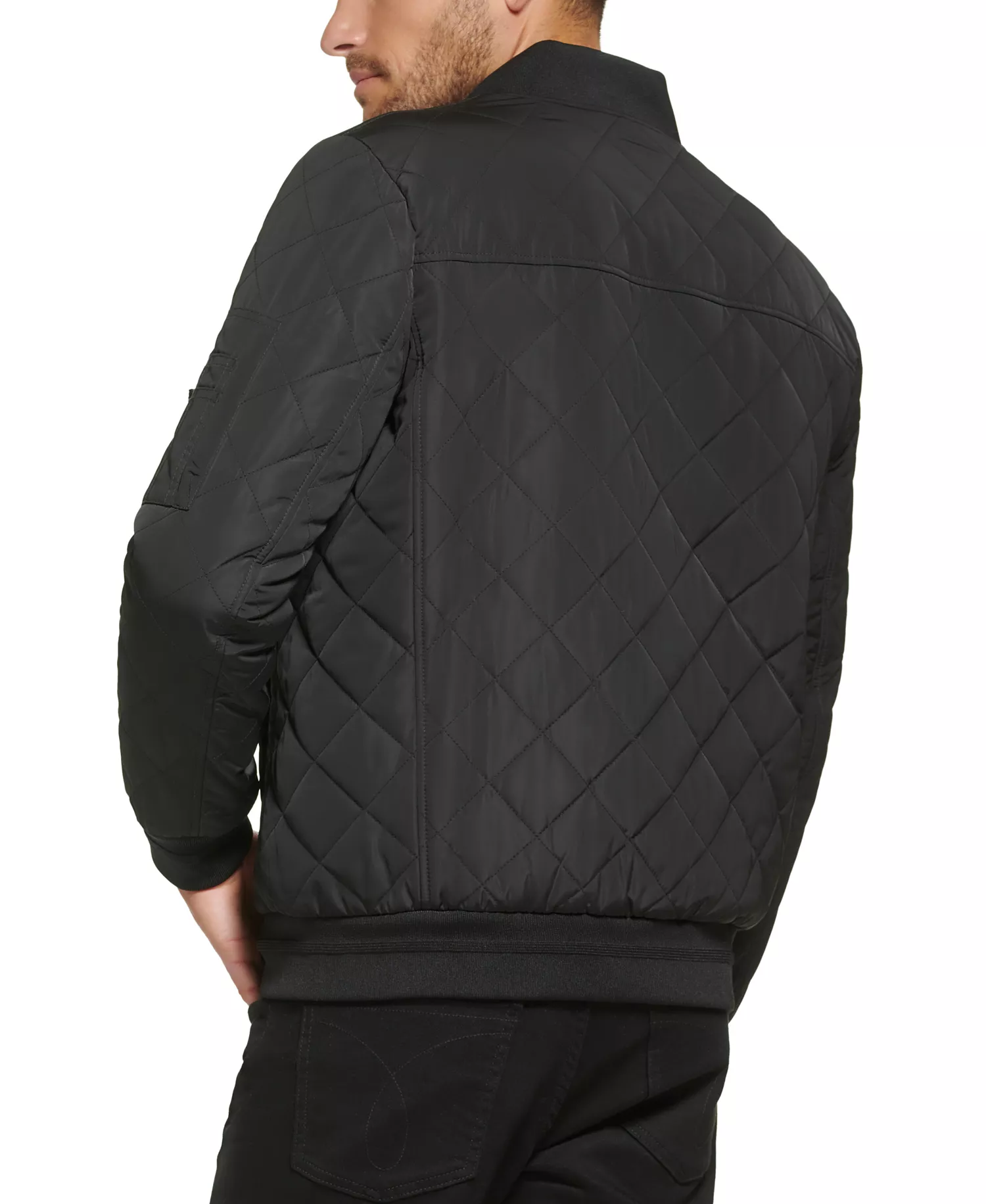 Men's Quilted Baseball Jacket with Rib-Knit Trim - Black - 2XL