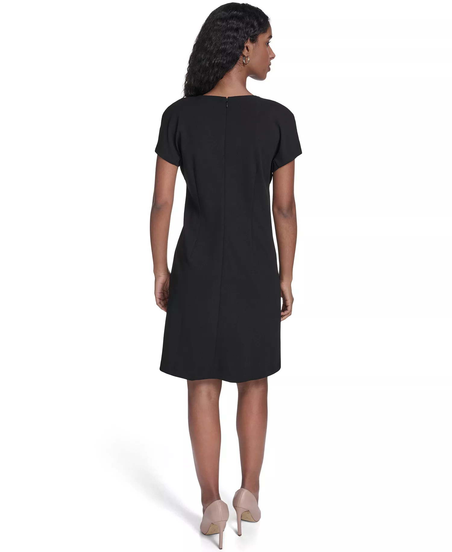 Women's Button-Trim Shift Dress  - Black - 10