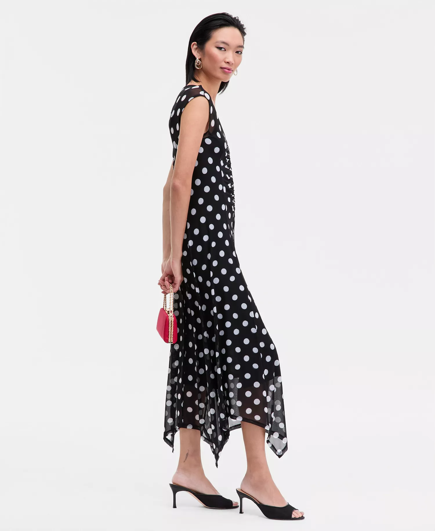 Women's Printed V-Neck Midi Dress, Macy's Exclusive - Mona Dots - L