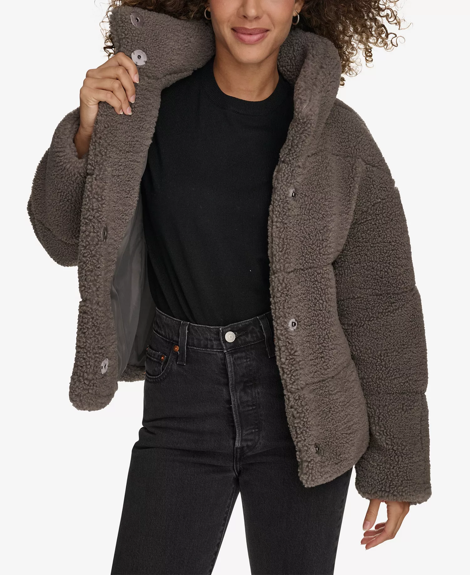 Women's Short Sherpa Teddy Jacket - Carbon Grey - Large