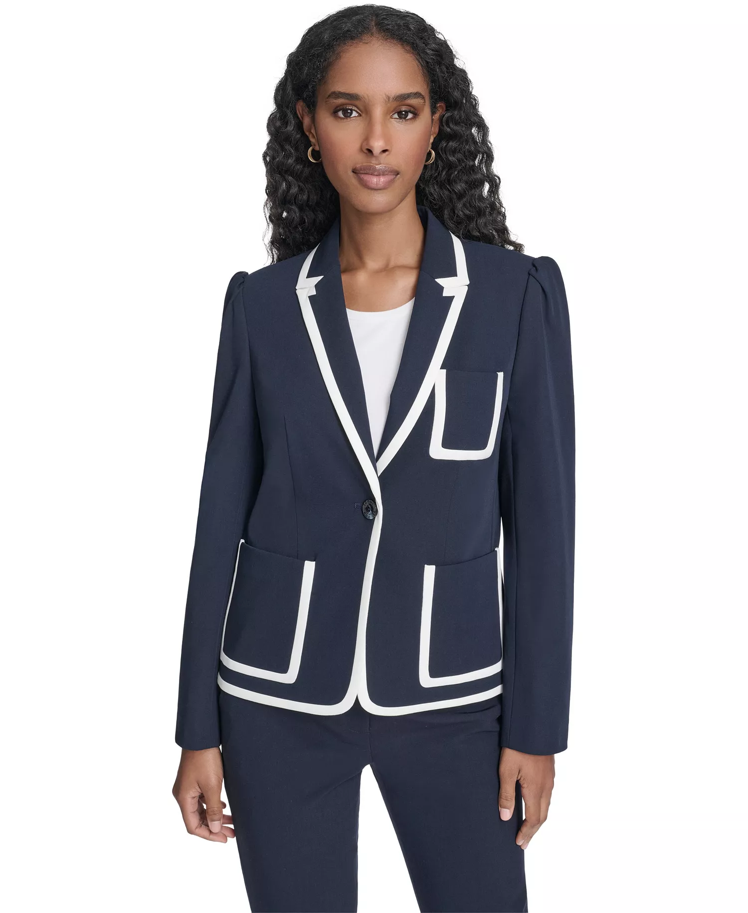 Women's Framed One-Button Blazer - Midnght/ivory - 0