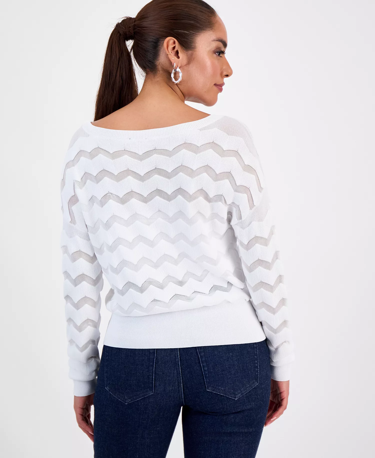 Petite Chevron Stitch Sweater, Macy's Exclusive - Bright White - P/L