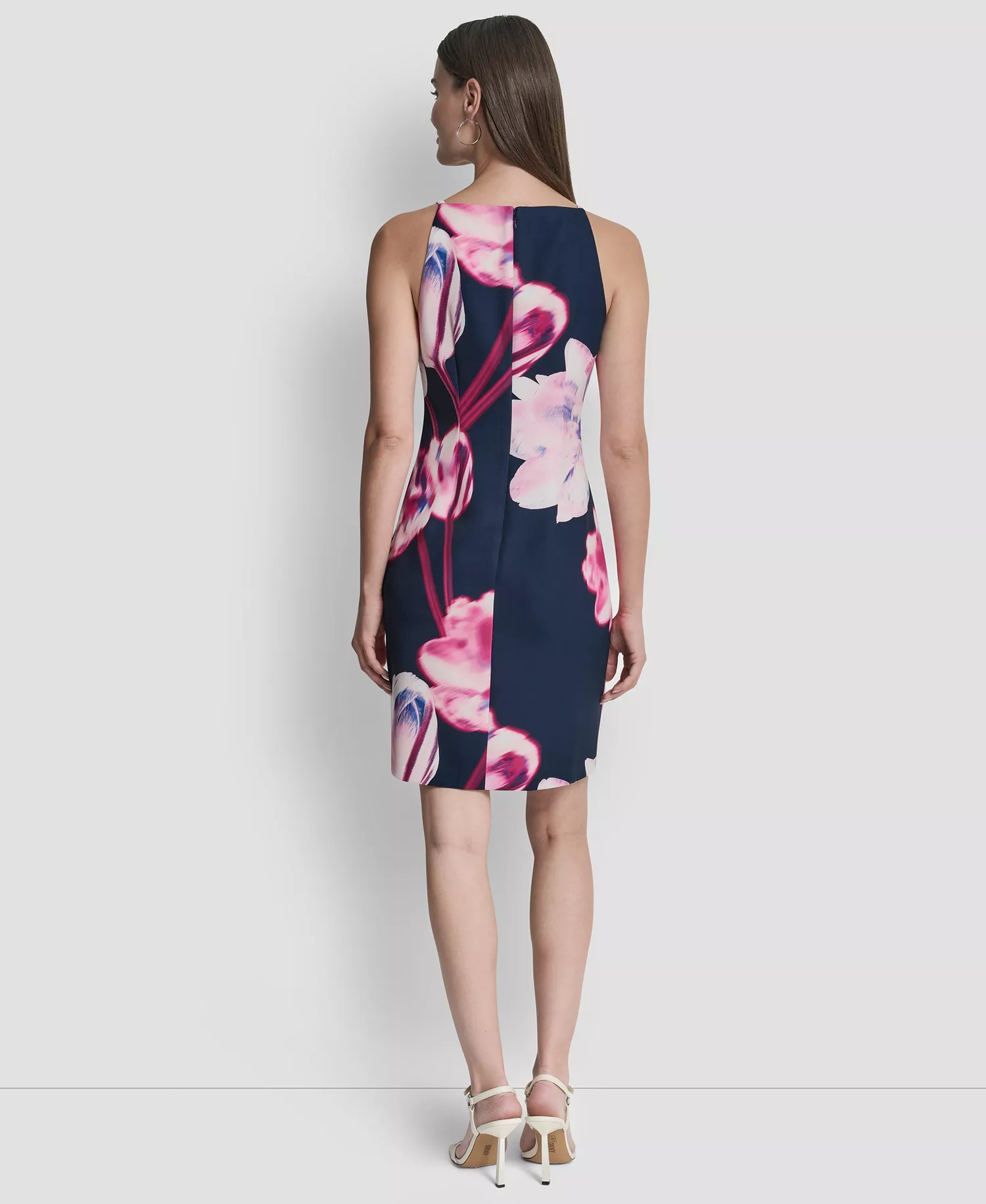 Women's Sleeveless Square Neck Sheath Dress - Indigo/Hot Pink - 10