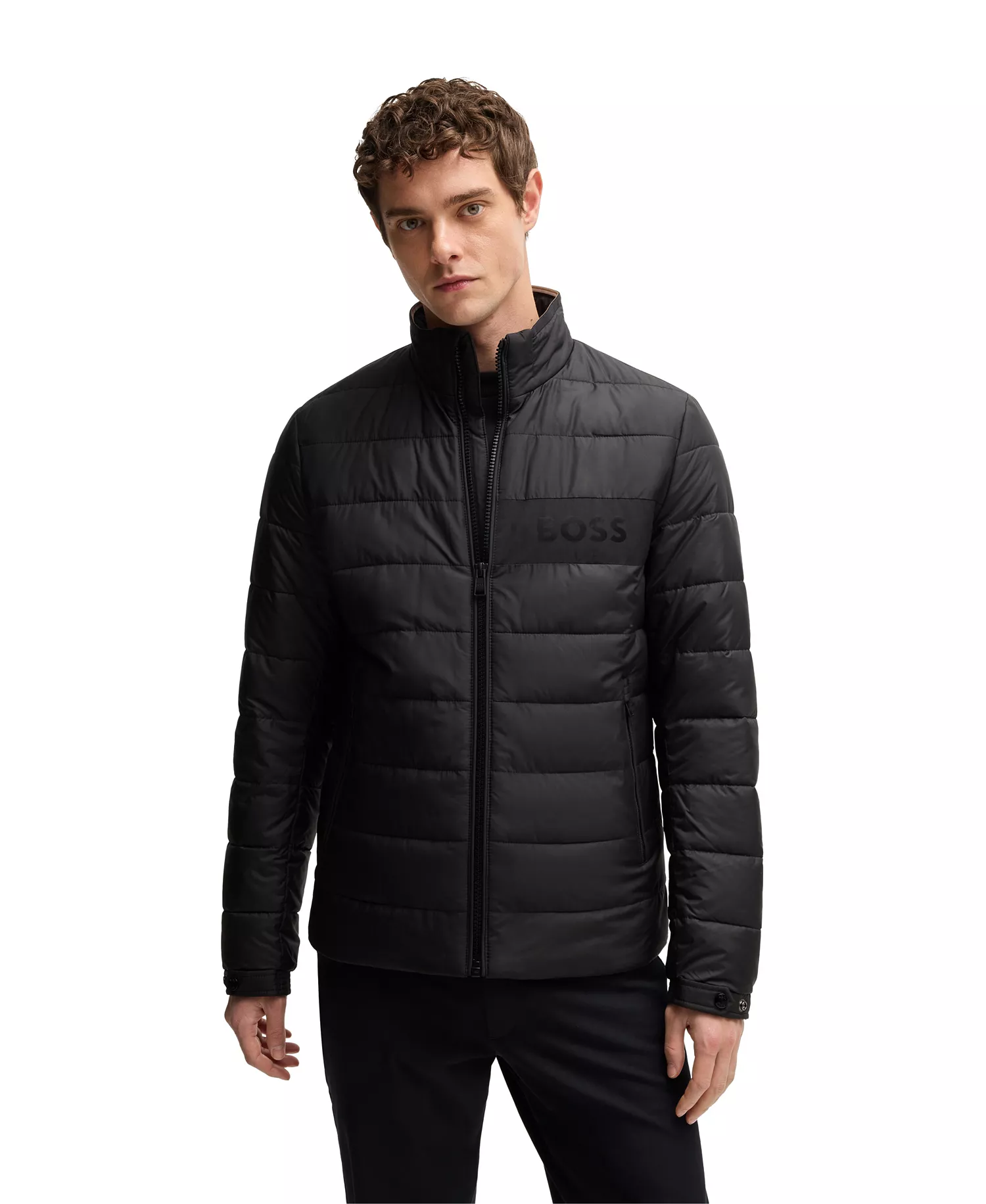 Men's Water-Repellent Logo Detail Jacket - Black - 36R