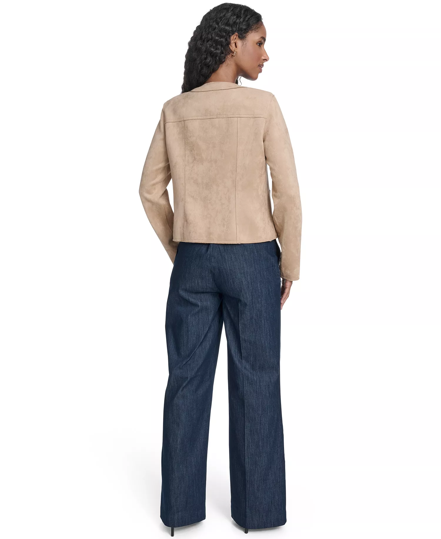 Women's Collarless Snap Front Jacket - Tannin - 0