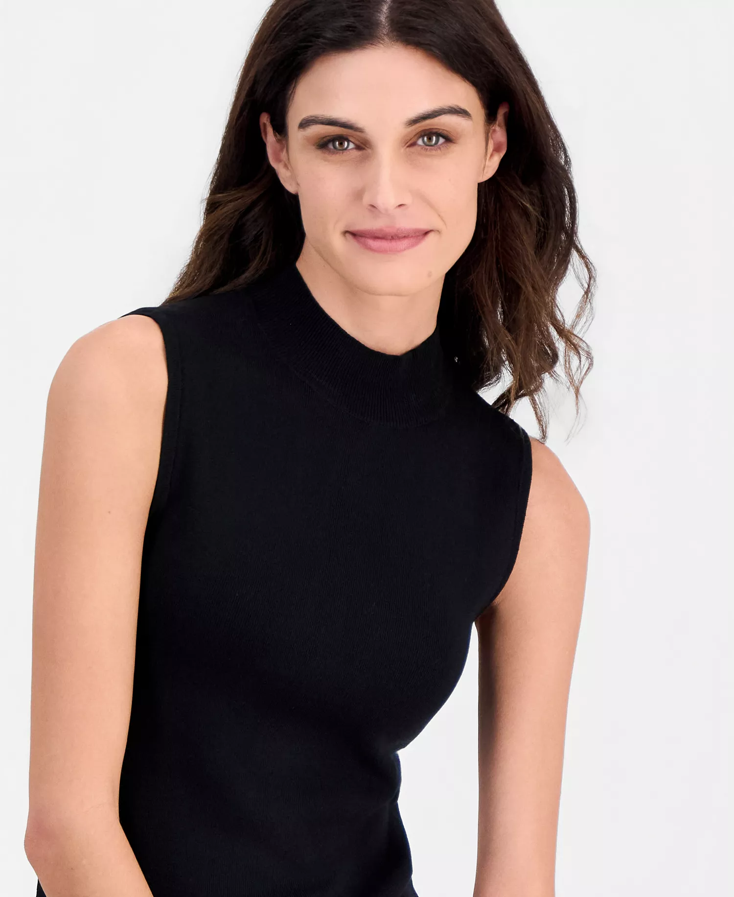 Women's Twill One-Button Peak-Lapel Blazer, Sleeveless Mock-Neck Sweater & Mid-Rise Bell-Bottom Pants - Black - L