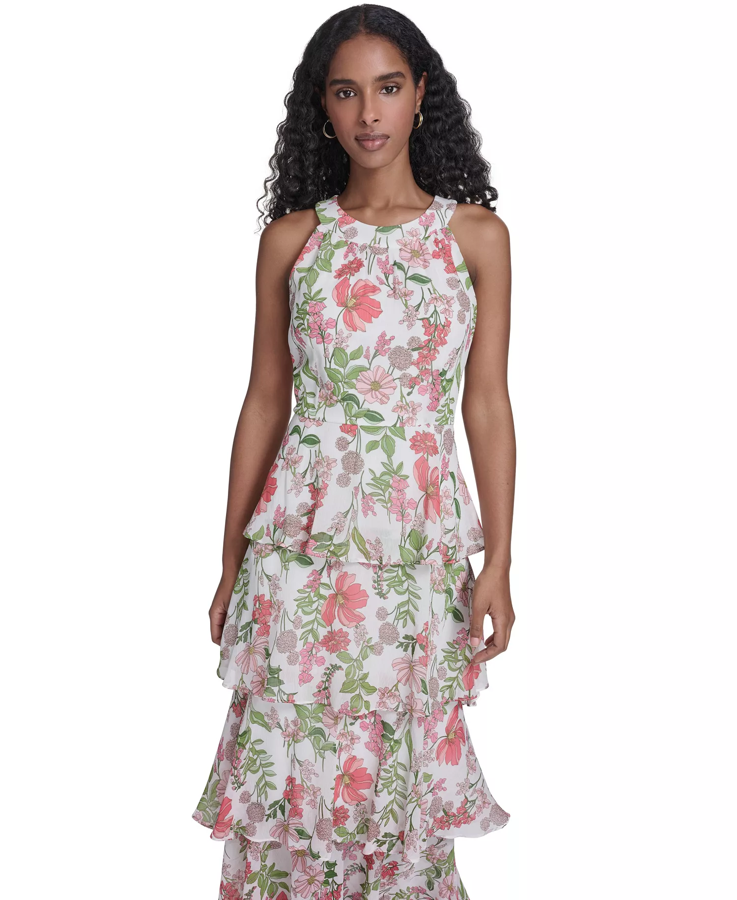 Petite Halter Neck Tiered Maxi Dress - Sherbet Multi - 0P