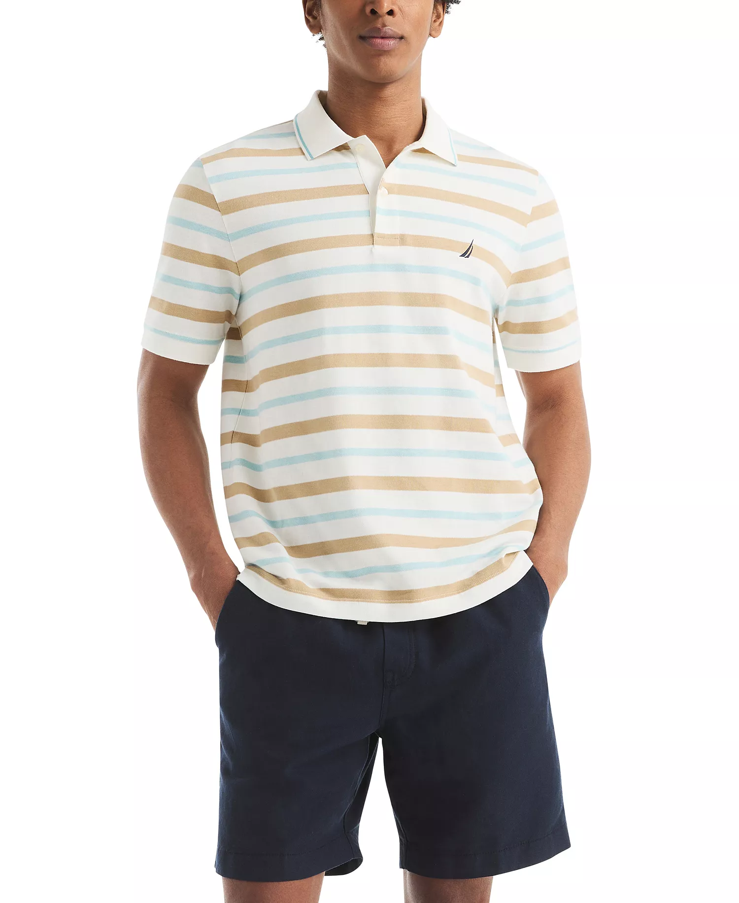 Men's Birdseye Stripe Polo Shirt - Sail White - L