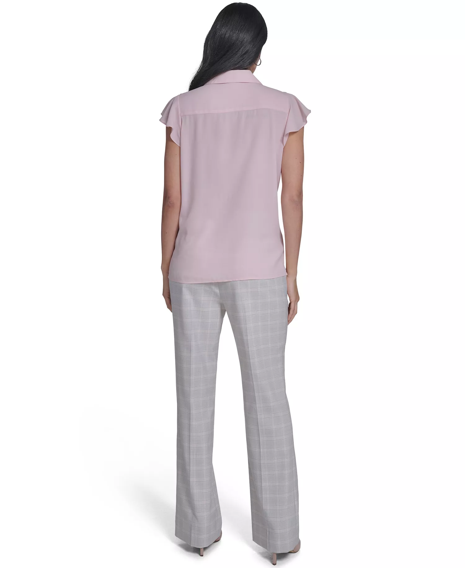 Women's Solid Cap-Sleeve Ruffle Front Top - Petal - L