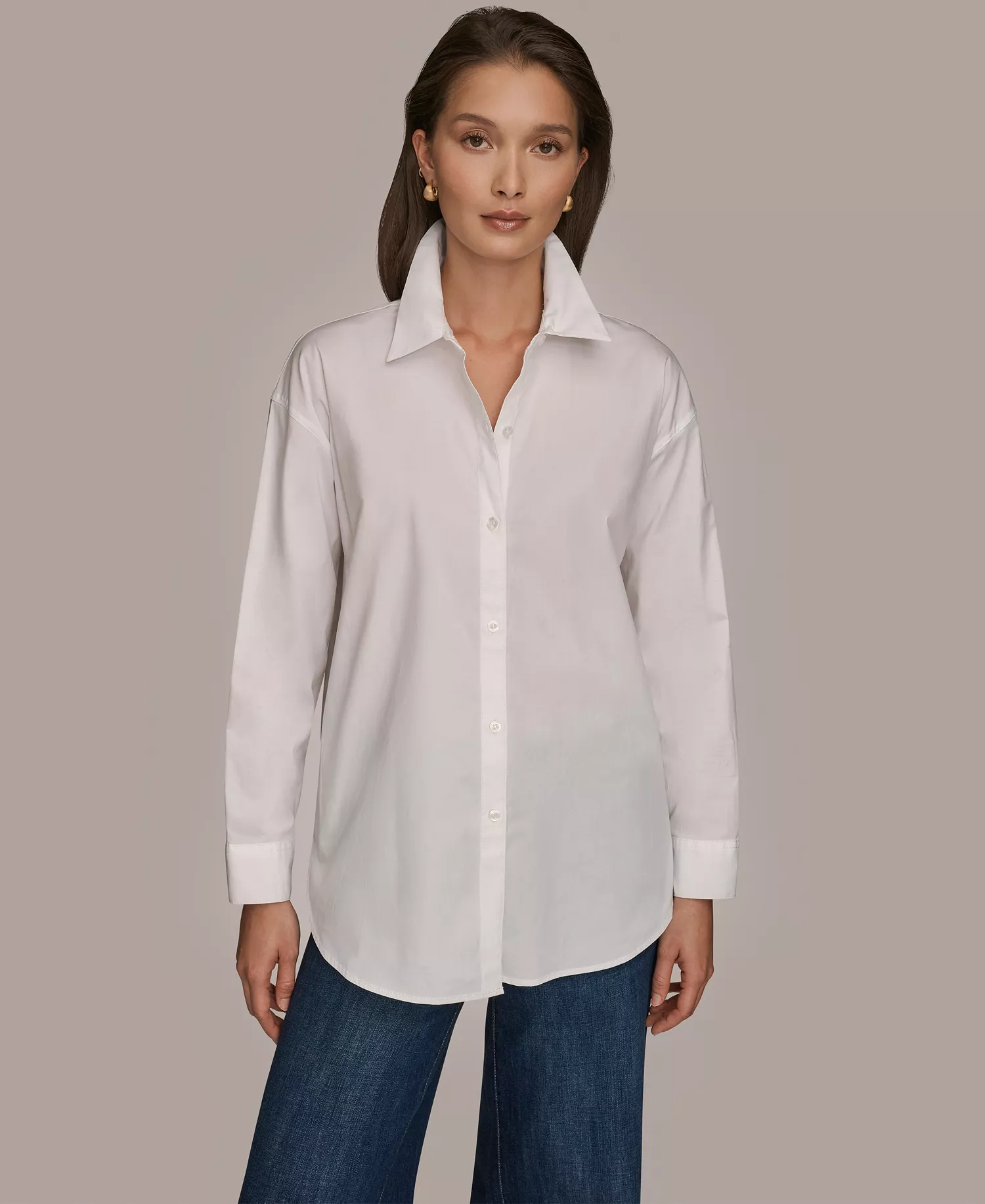 Women's Stretch Poplin Button-Down Shirt - White - L