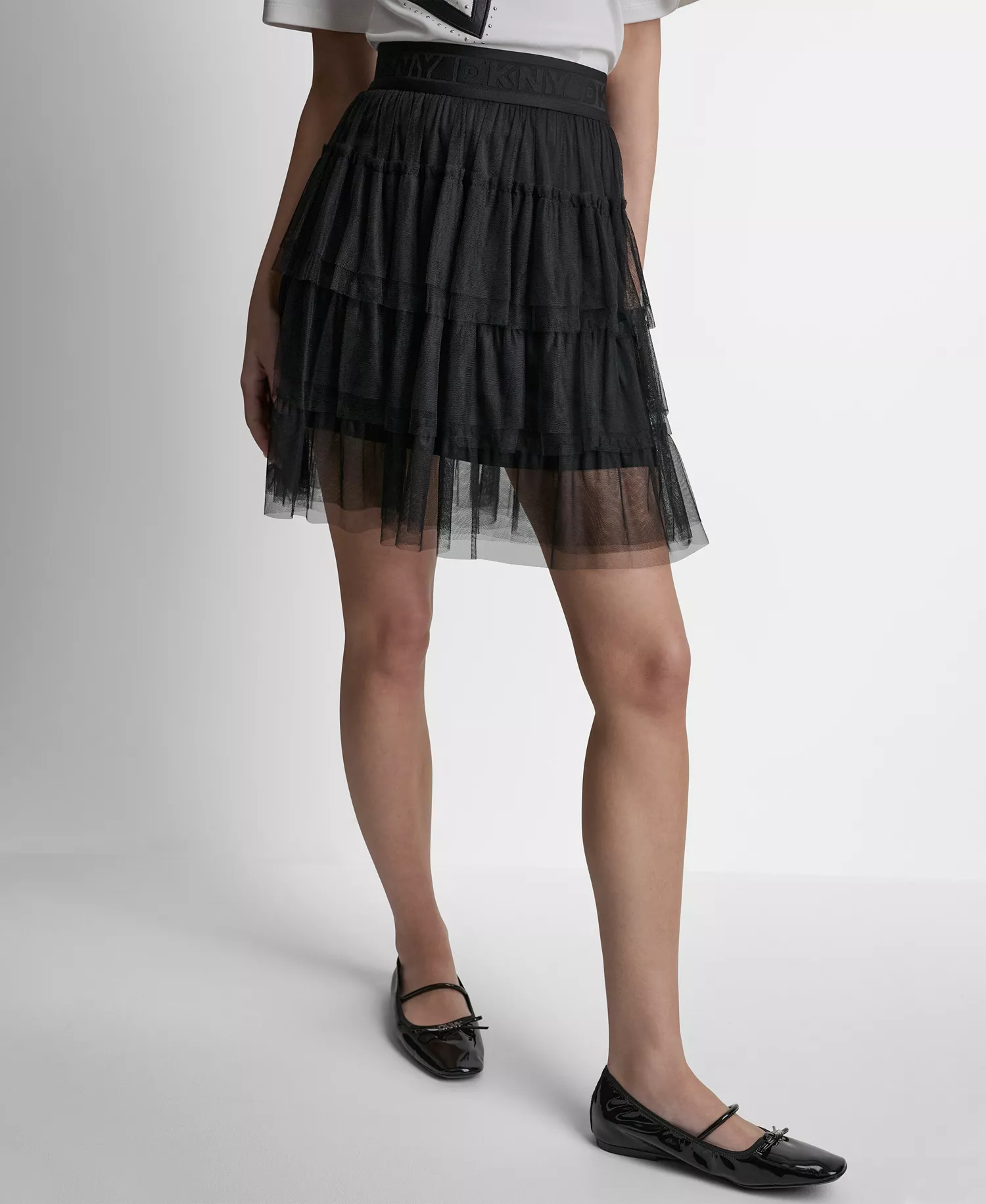 Women's Pull-On Mesh Tulle Mini Skirt - Black - L