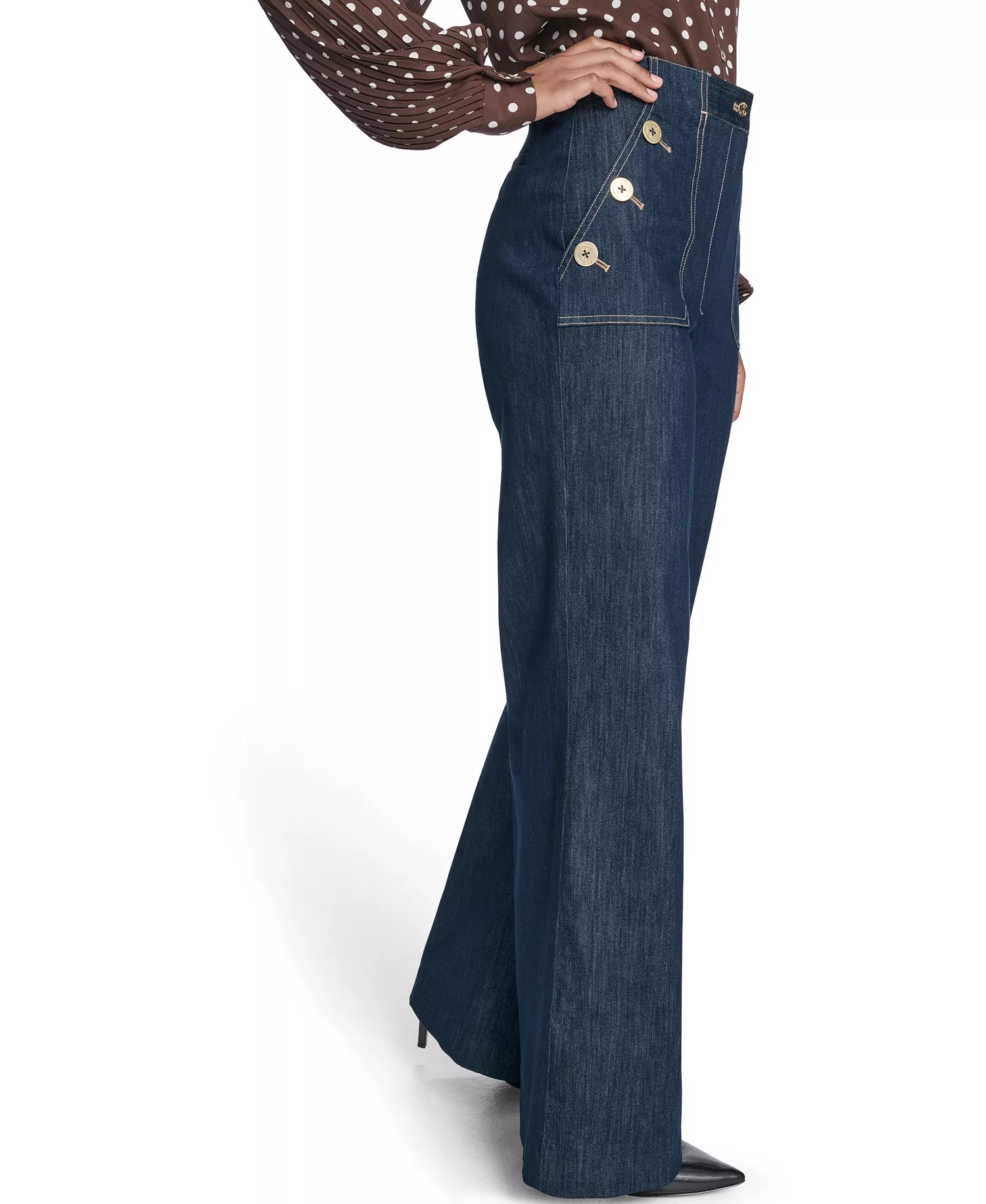 Women's High Rise Denim Sailor Pants - Navy - 10