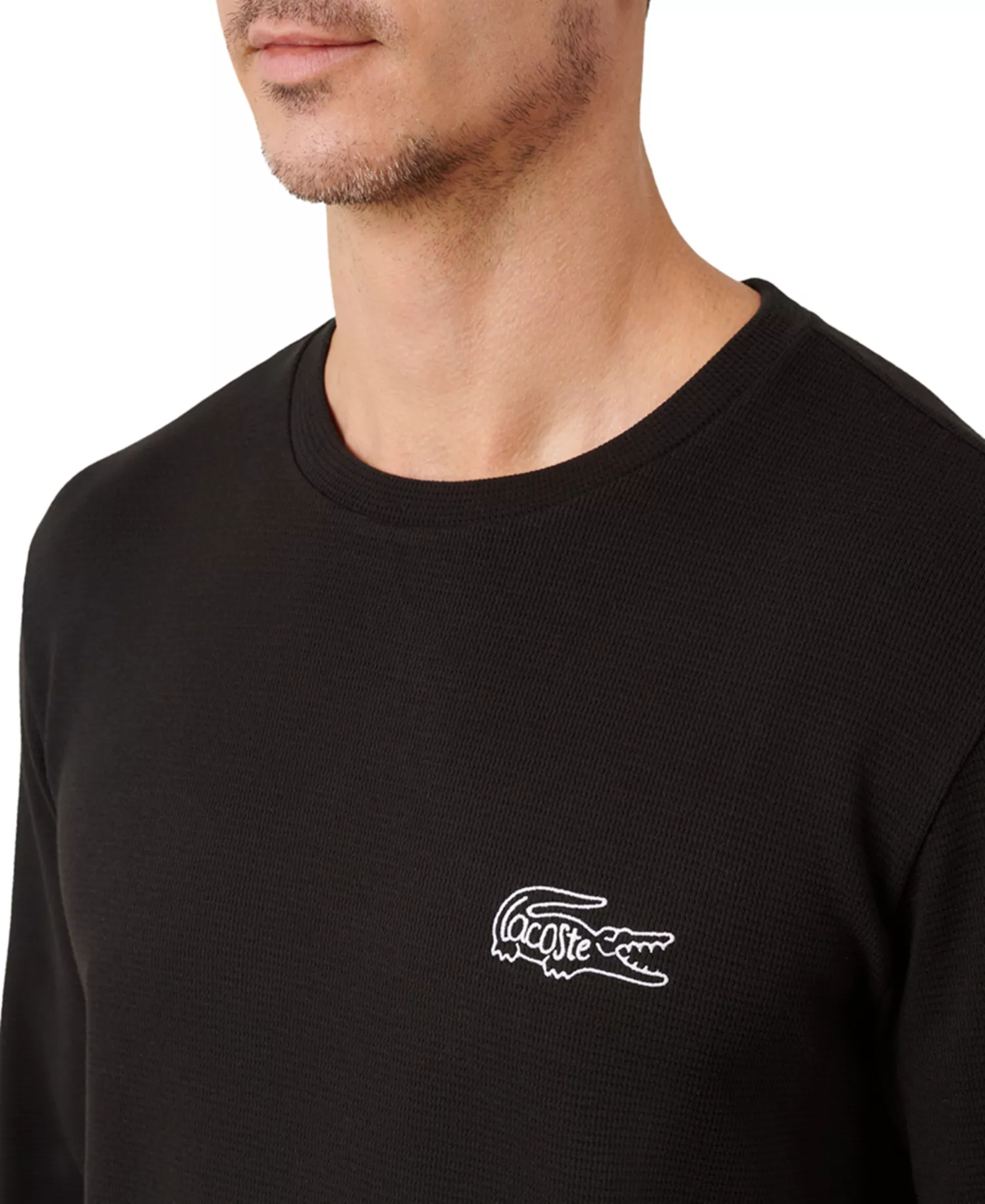 Men's Exclusive Crocodile Waffle-Knit Thermal Shirt - Black - L