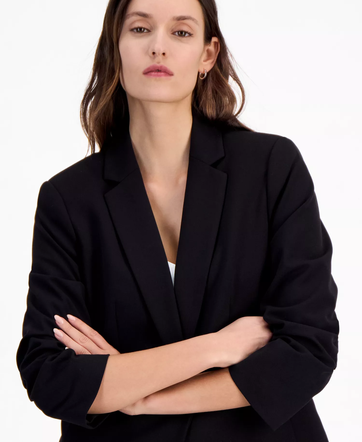 Tahari Women's Long-Sleeve Bow-Neck Blouse, Ruched Sleeve Blazer & Flare-Leg Pants - Black - 10