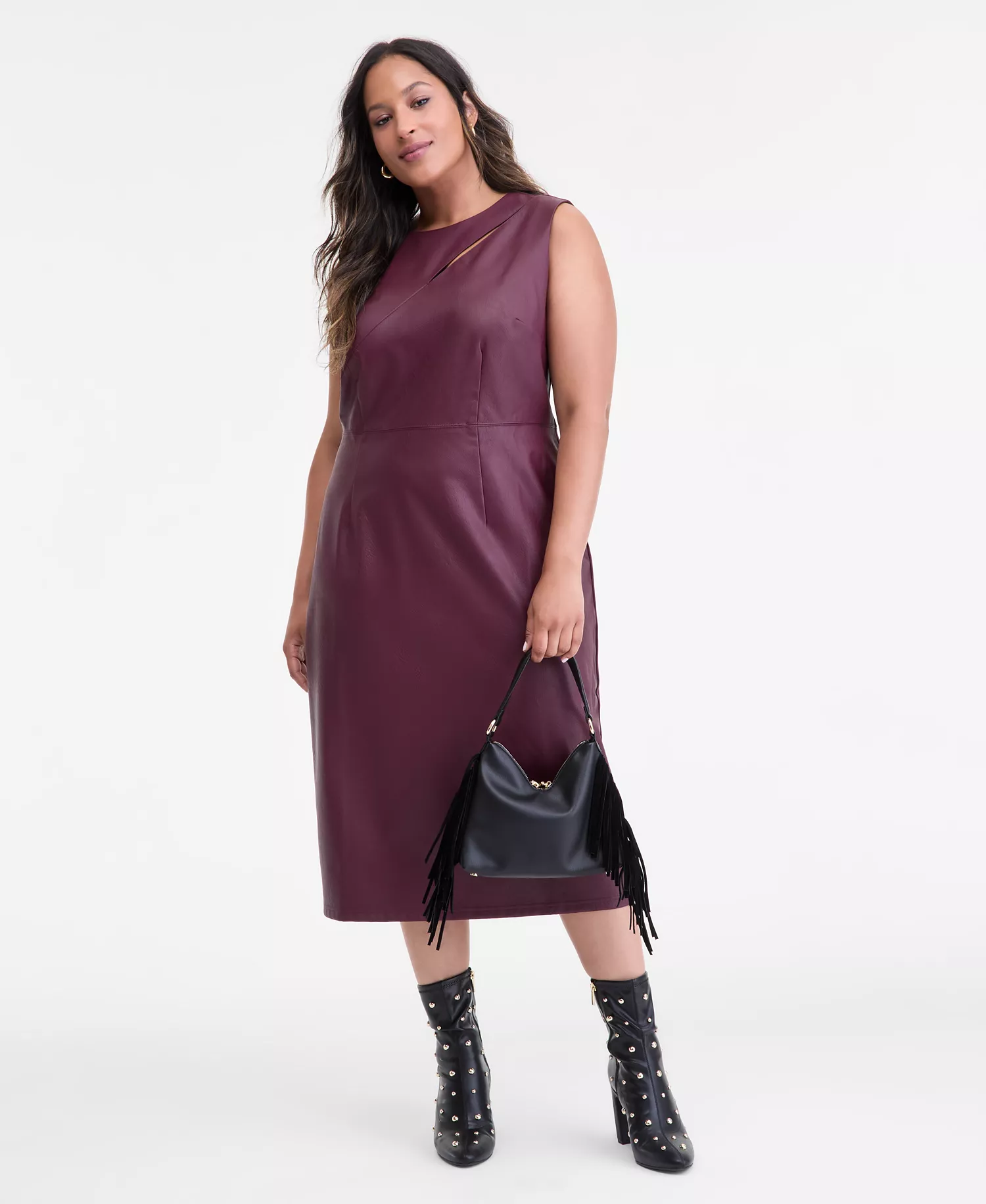 Plus Size Mixed-Media Dress, Macy's Exclusive - Mulberry - 14W