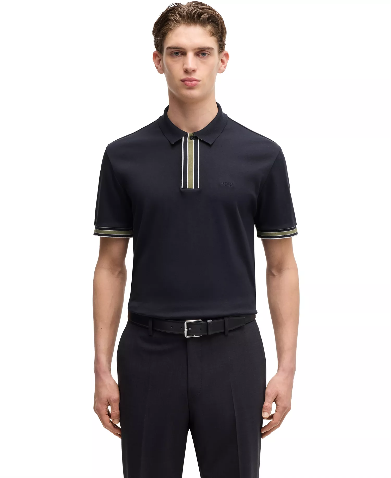 Men's Interlock-Cotton Contrast Tipping Polo - Dark Blue - S