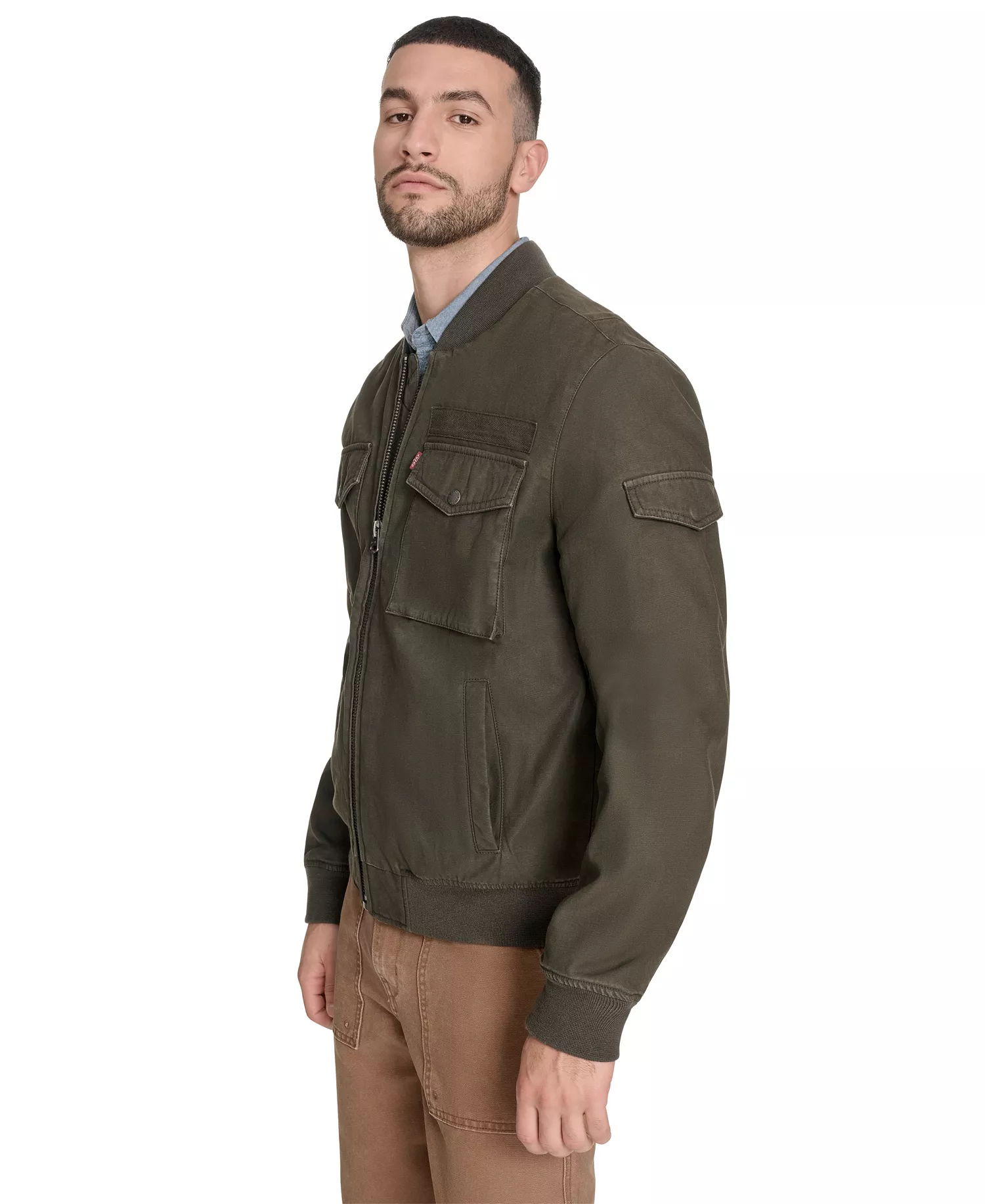 Men's Cotton Military Bomber Jacket - Light Olive - 2XL