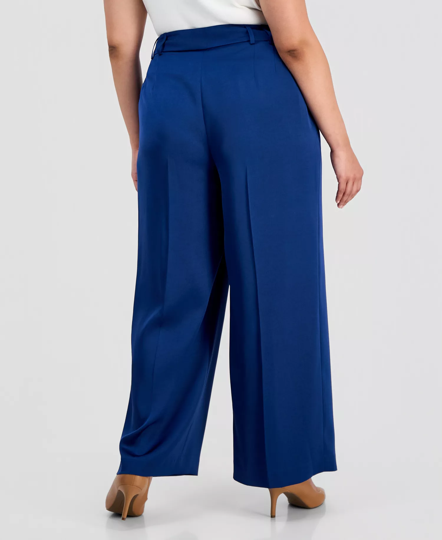 Plus Size Pleat-Front Wide-Leg Satin Pants - Deep River - 14W