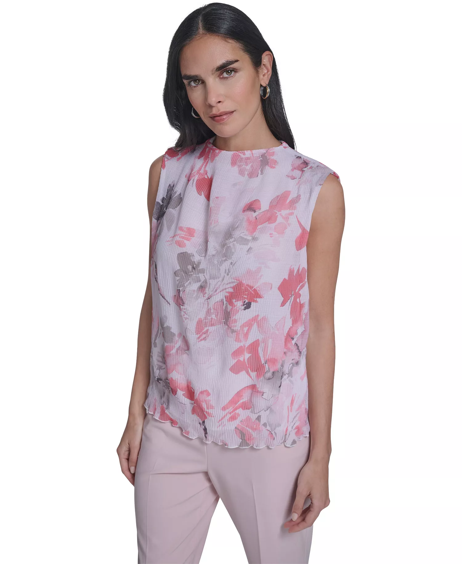 Women's Sleeveless Textured Top - Petal/latte Multi - L